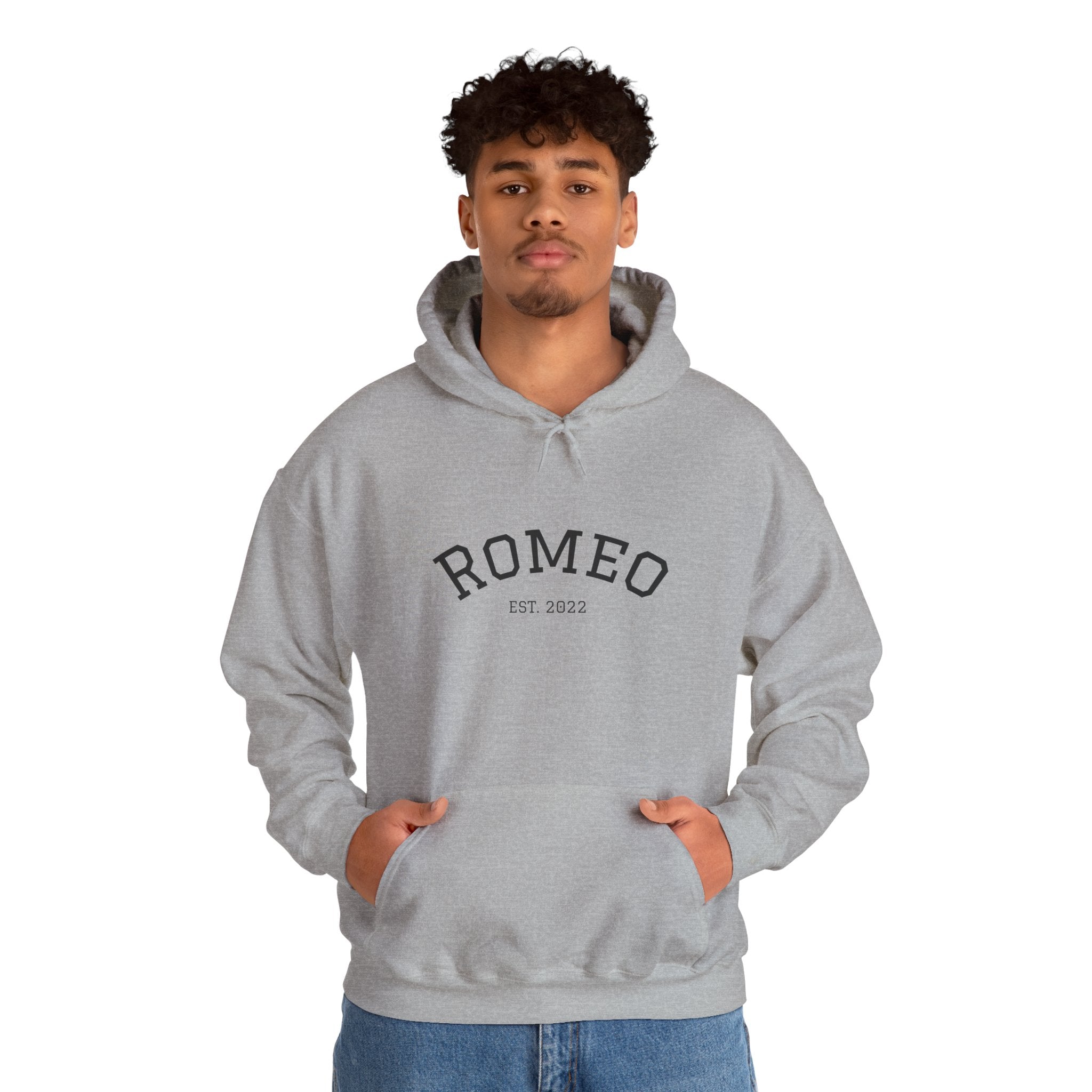 Romeo Personalized Dog Portrait Hoodie — "ROMEO" Front Text & Custom Back Pet Illustration