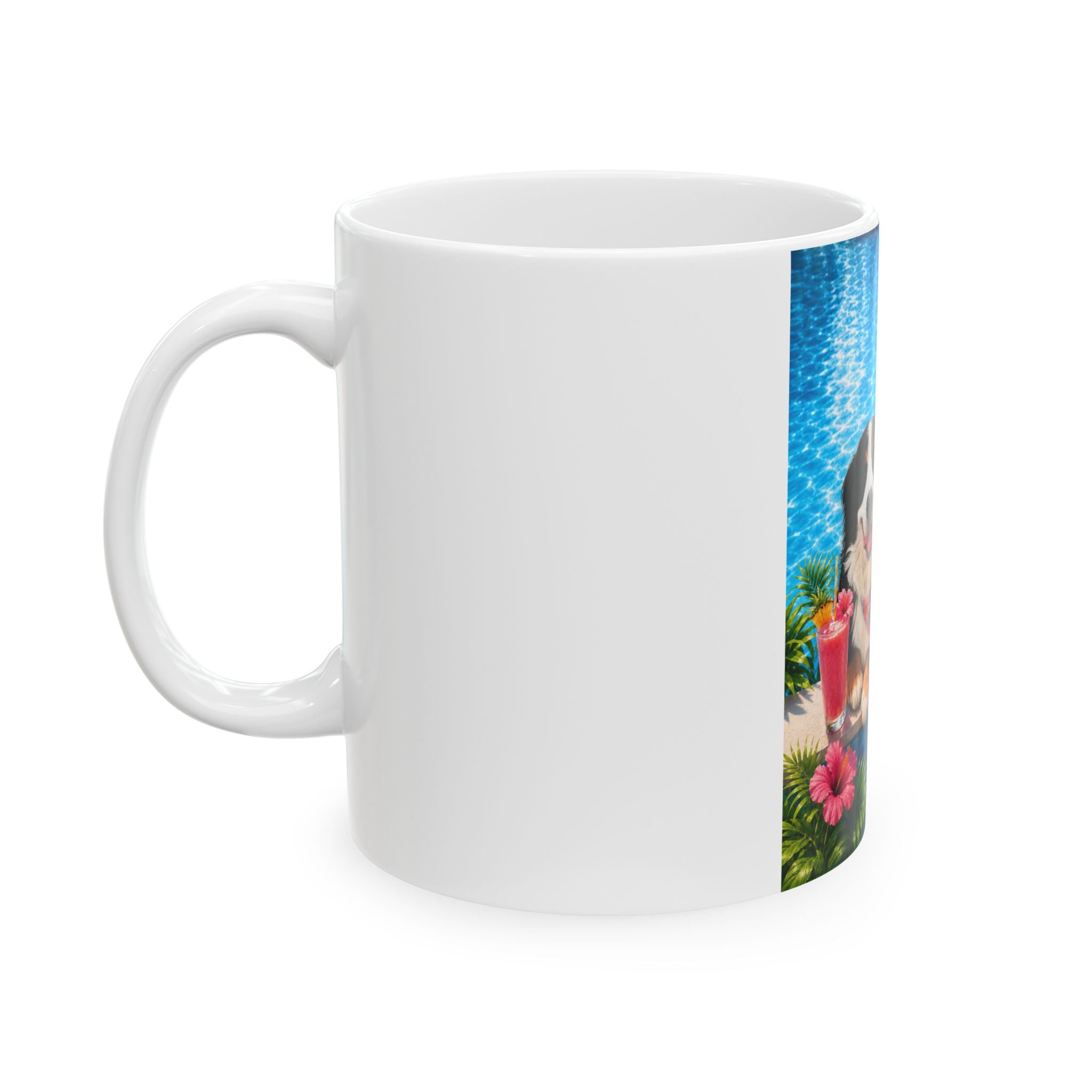Pool Pawty Personalized Pet Ceramic Mug — Custom Tropical Portrait Coffee Cup, 11oz & 15oz