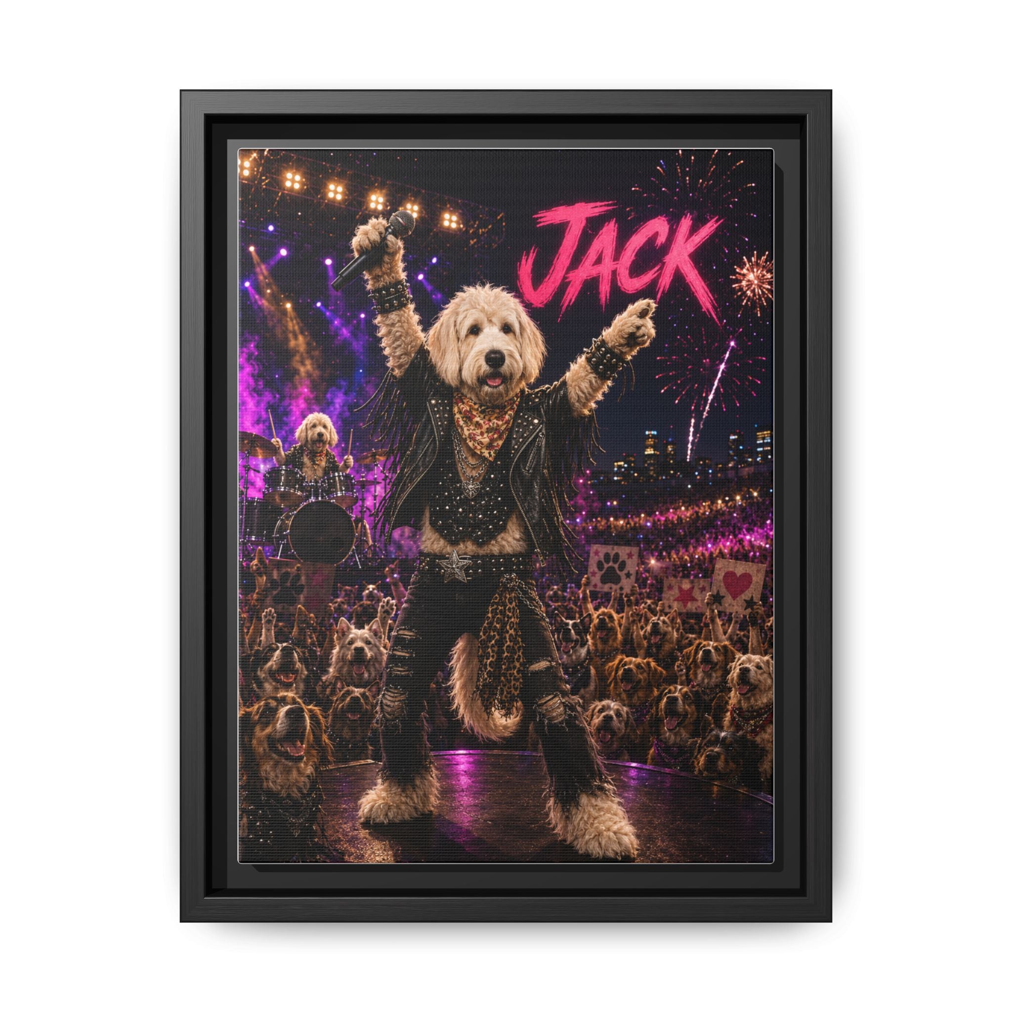 Rockstar Personalized Pet Framed Canvas — Custom Dog Portrait Framed Canvas Wall Art, Made to Order