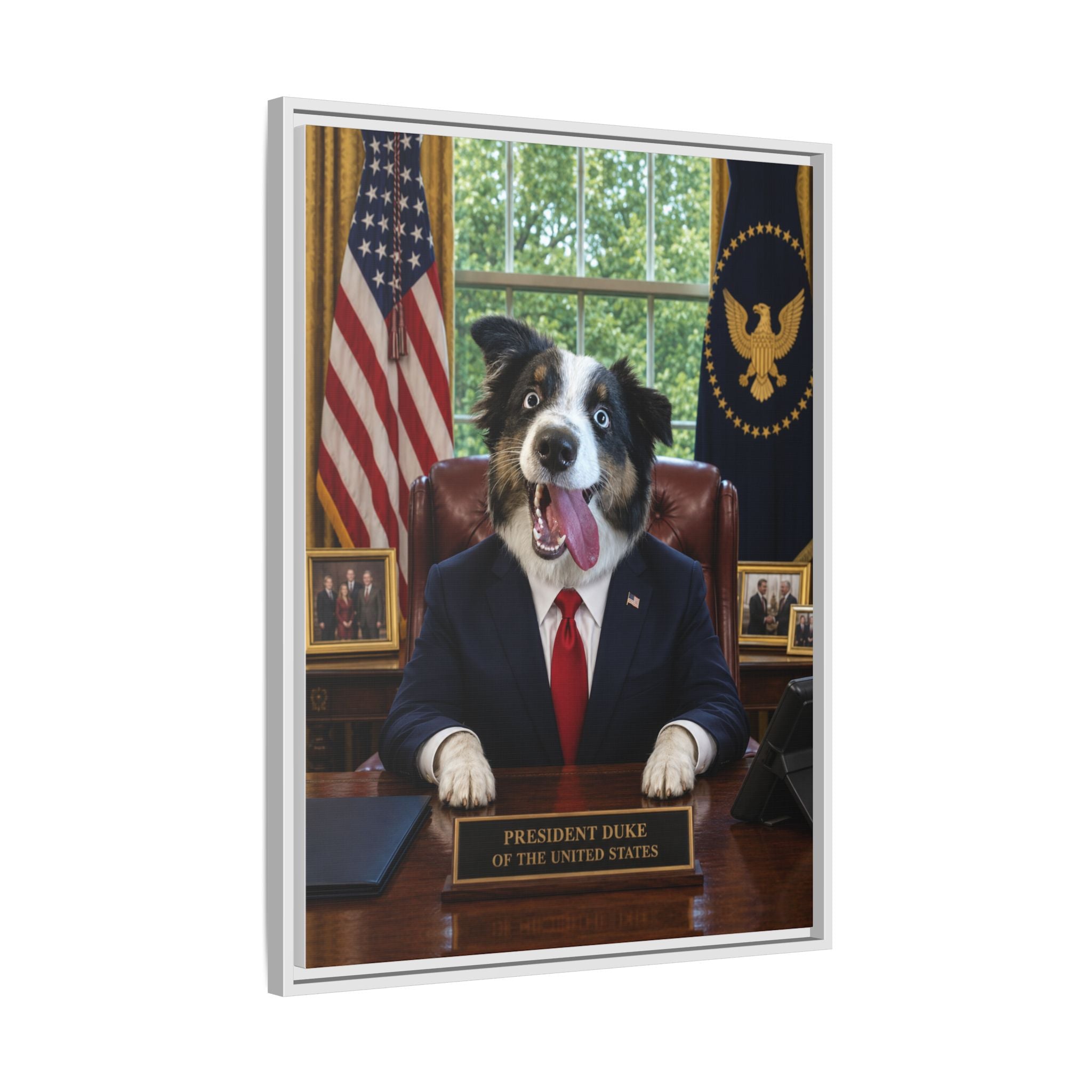 President Personalized Pet Framed Canvas — Custom Dog Portrait Framed Canvas Wall Art, Made to Order