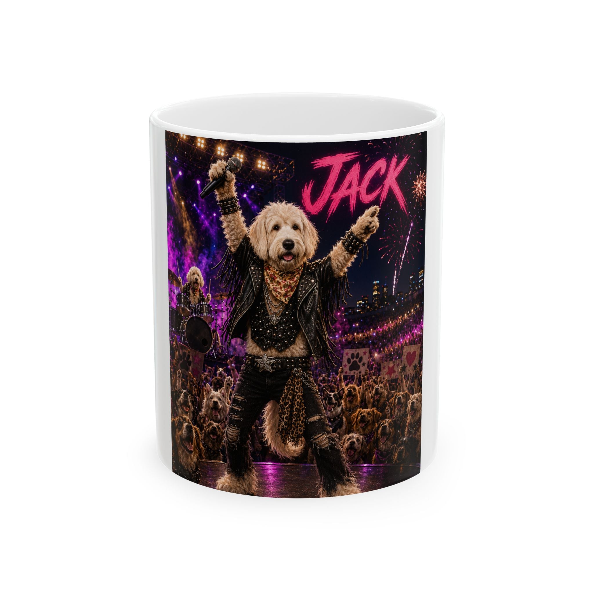 Rockstar Dog Personalized Ceramic Mug — Funny Concert Pet Coffee Cup, 11oz & 15oz
