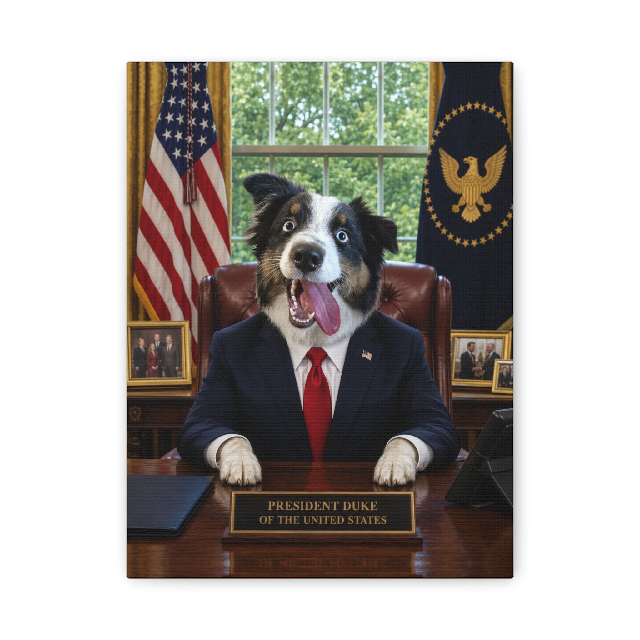 President Personalized Pet Canvas — Custom Dog Portrait Stretched Canvas Wall Art, Made to Order