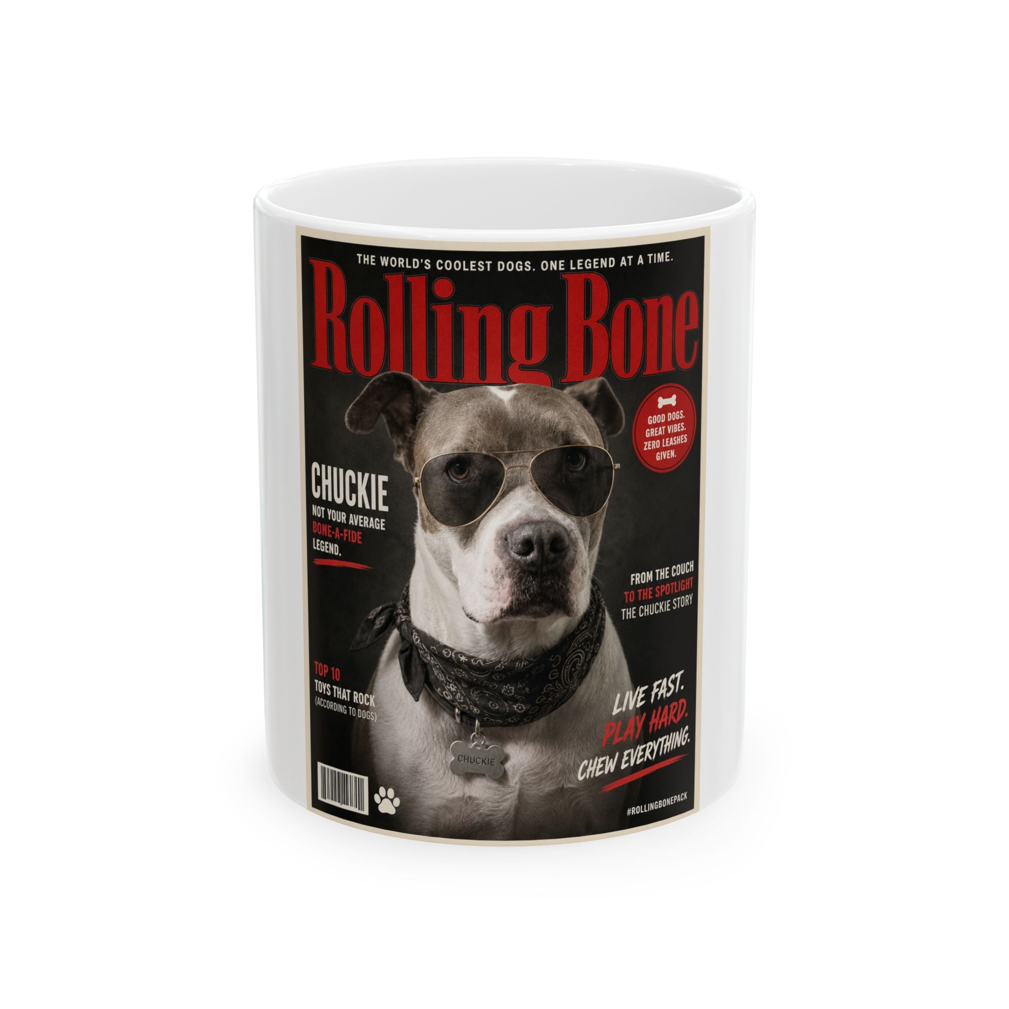 Rolling Bone Magazine Personalized Dog Ceramic Mug — Funny Cover Star Pet Coffee Cup, 11oz & 15oz