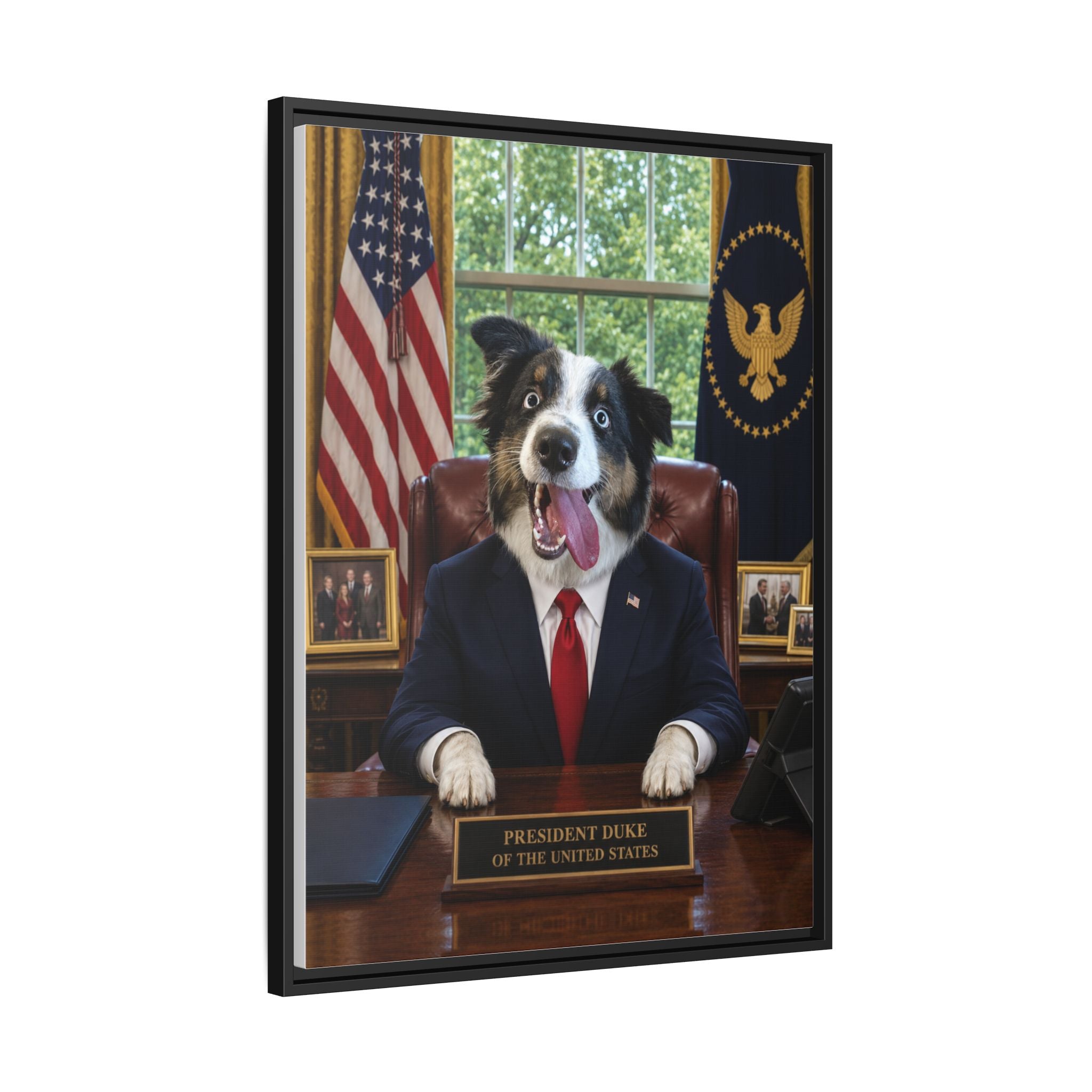 President Personalized Pet Framed Canvas — Custom Dog Portrait Framed Canvas Wall Art, Made to Order