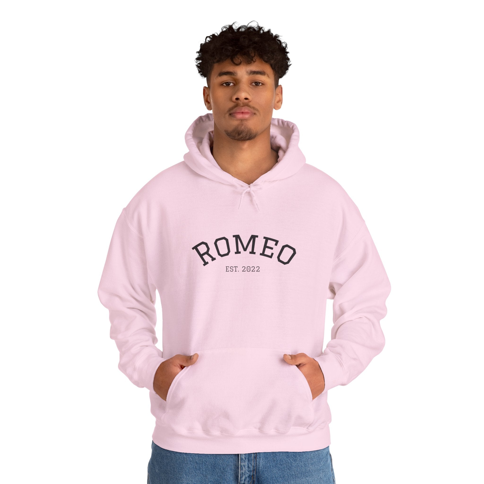 Romeo Personalized Dog Portrait Hoodie — "ROMEO" Front Text & Custom Back Pet Illustration