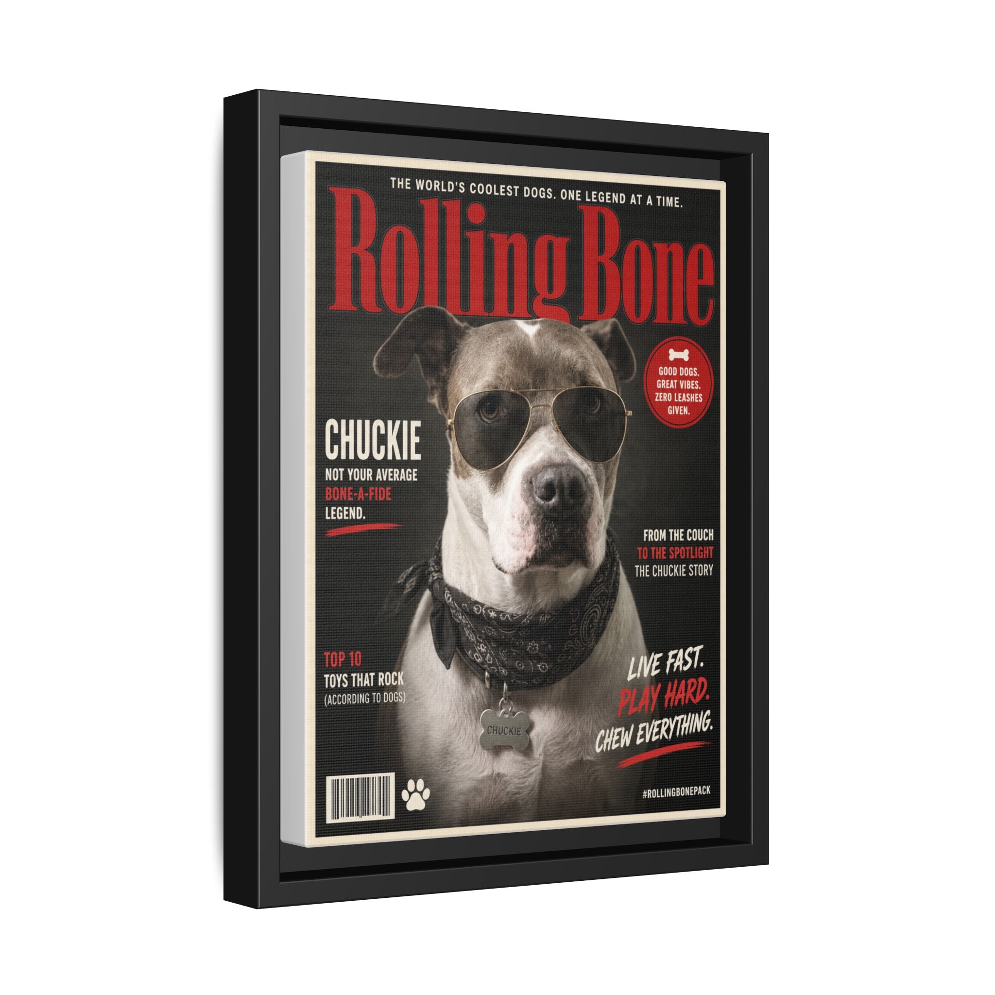 Rolling Bone Magazine Personalized Pet Framed Canvas — Custom Dog Portrait Framed Canvas Wall Art, Made to Order