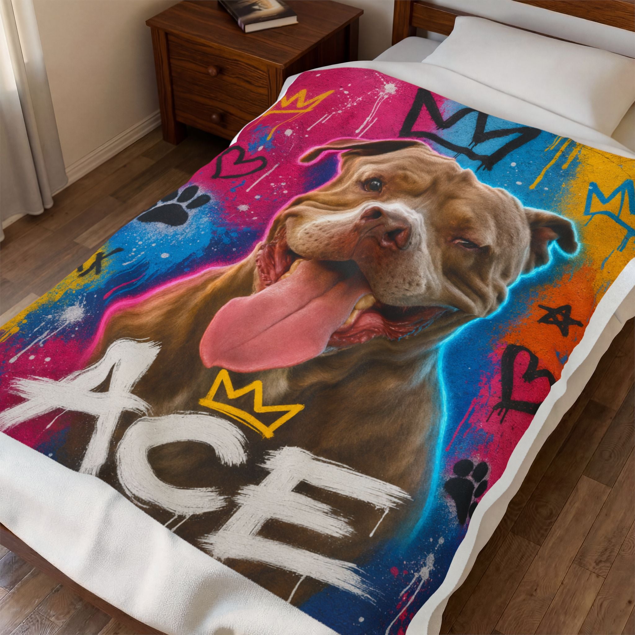 Street Art Personalized Pet Blanket — Custom Graffiti Portrait Velveteen Plush Throw, 3 Sizes