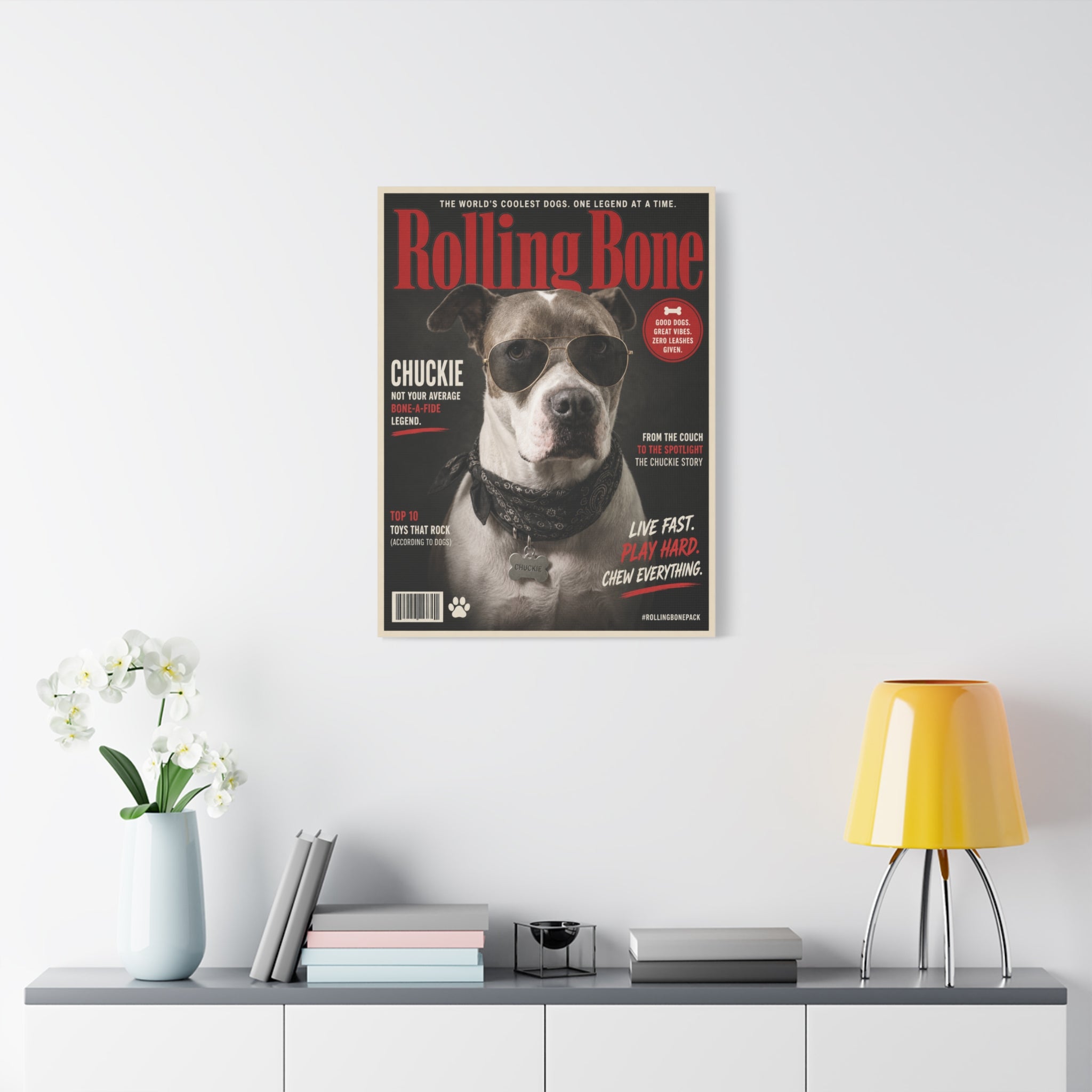 Rolling Bone Magazine Personalized Pet Canvas — Custom Dog Portrait Stretched Canvas Wall Art, Made to Order
