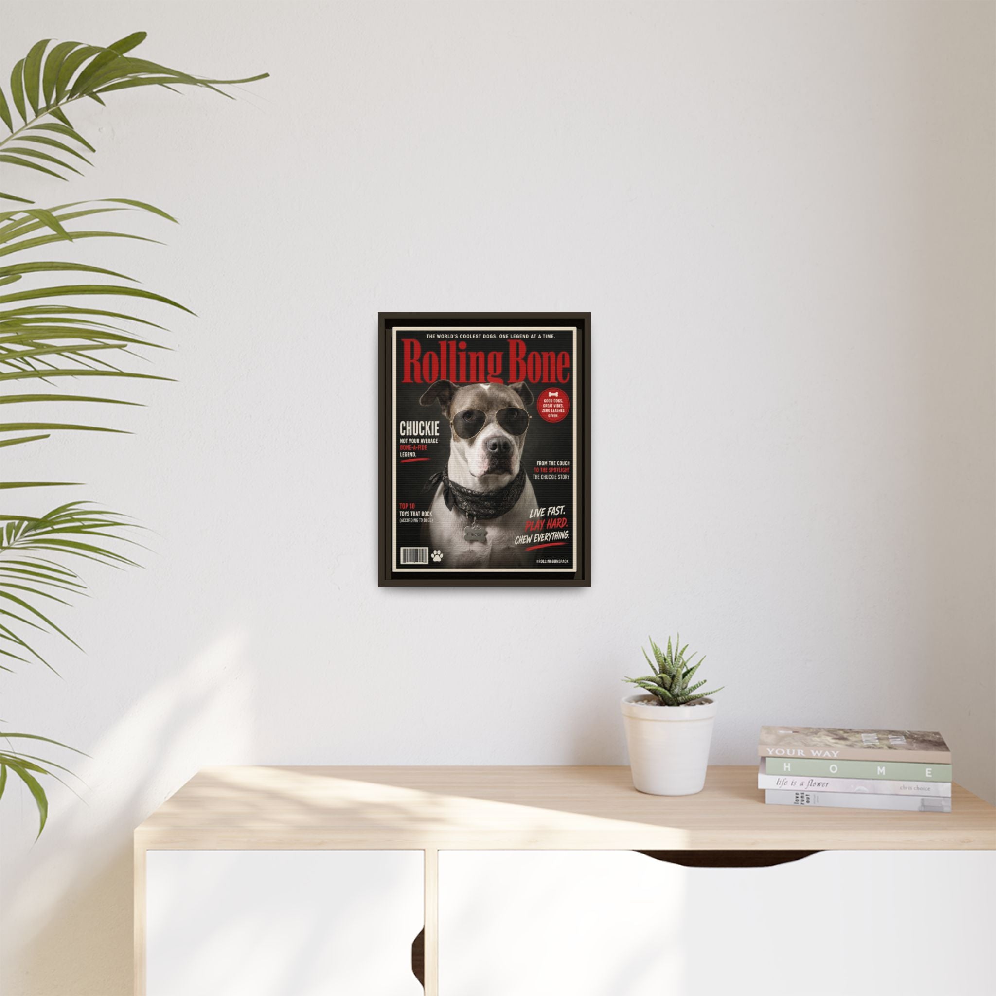 Rolling Bone Magazine Personalized Pet Framed Canvas — Custom Dog Portrait Framed Canvas Wall Art, Made to Order