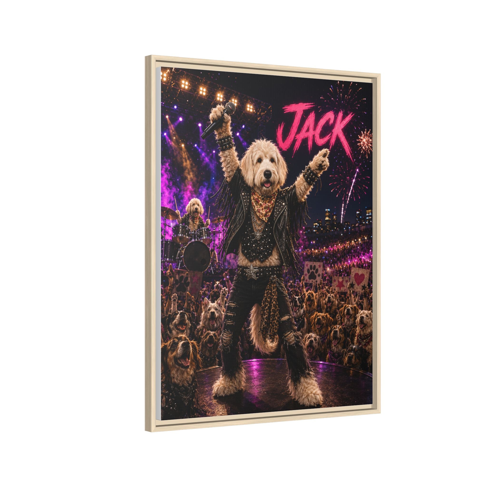 Rockstar Personalized Pet Framed Canvas — Custom Dog Portrait Framed Canvas Wall Art, Made to Order