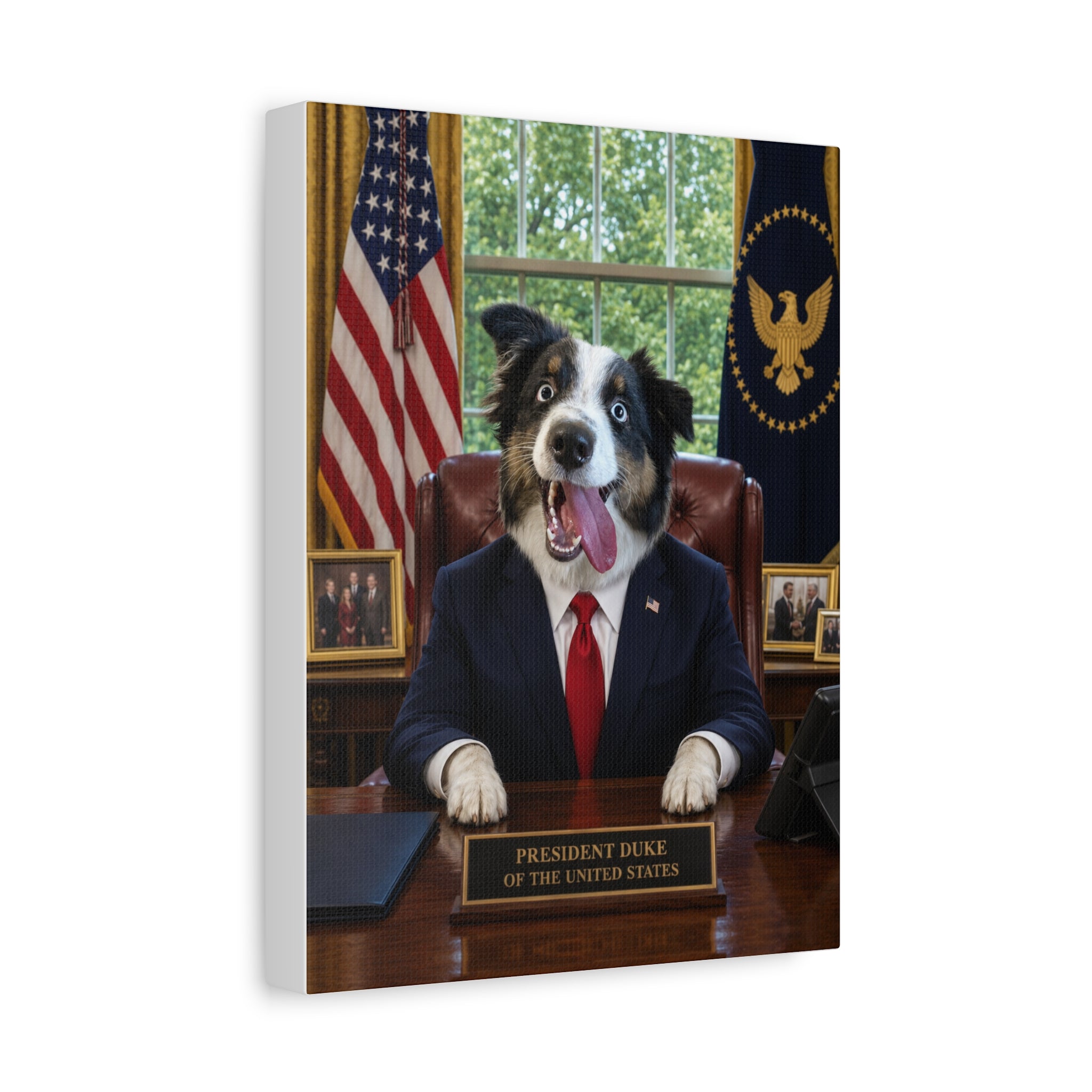 President Personalized Pet Canvas — Custom Dog Portrait Stretched Canvas Wall Art, Made to Order