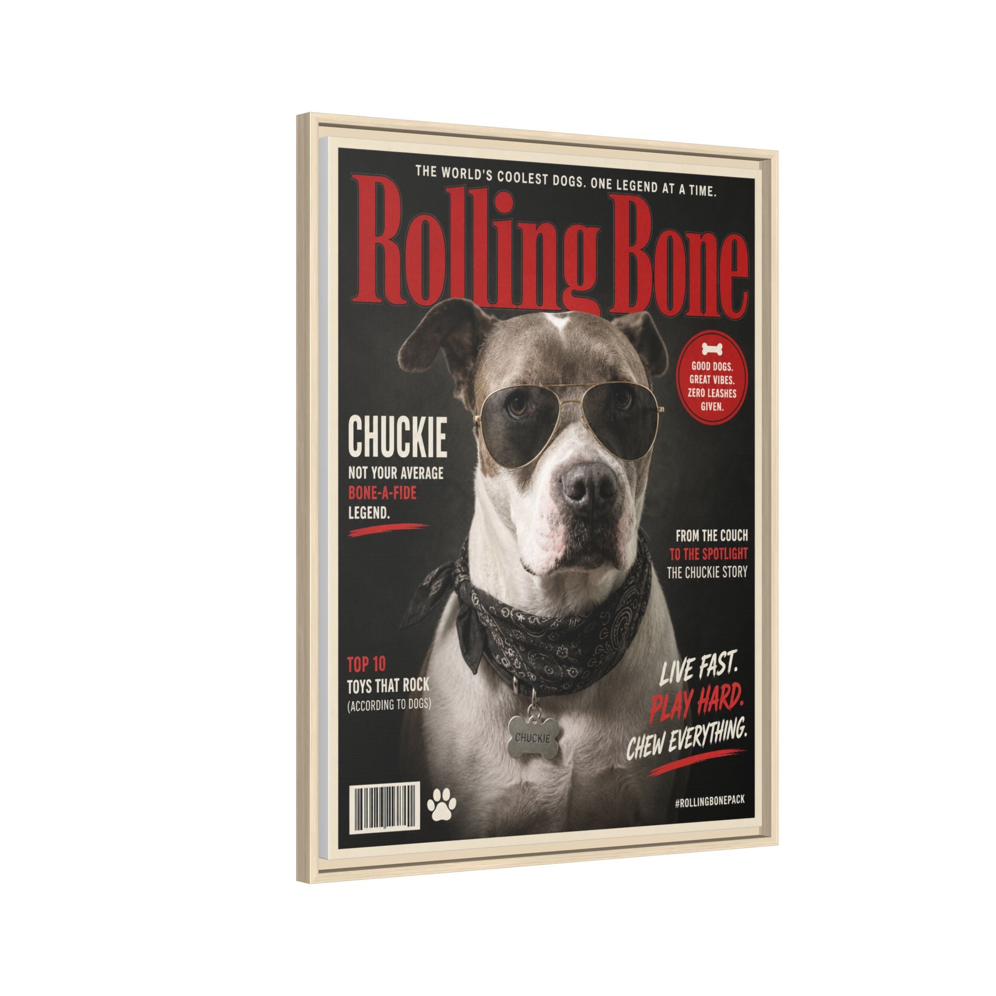 Rolling Bone Magazine Personalized Pet Framed Canvas — Custom Dog Portrait Framed Canvas Wall Art, Made to Order