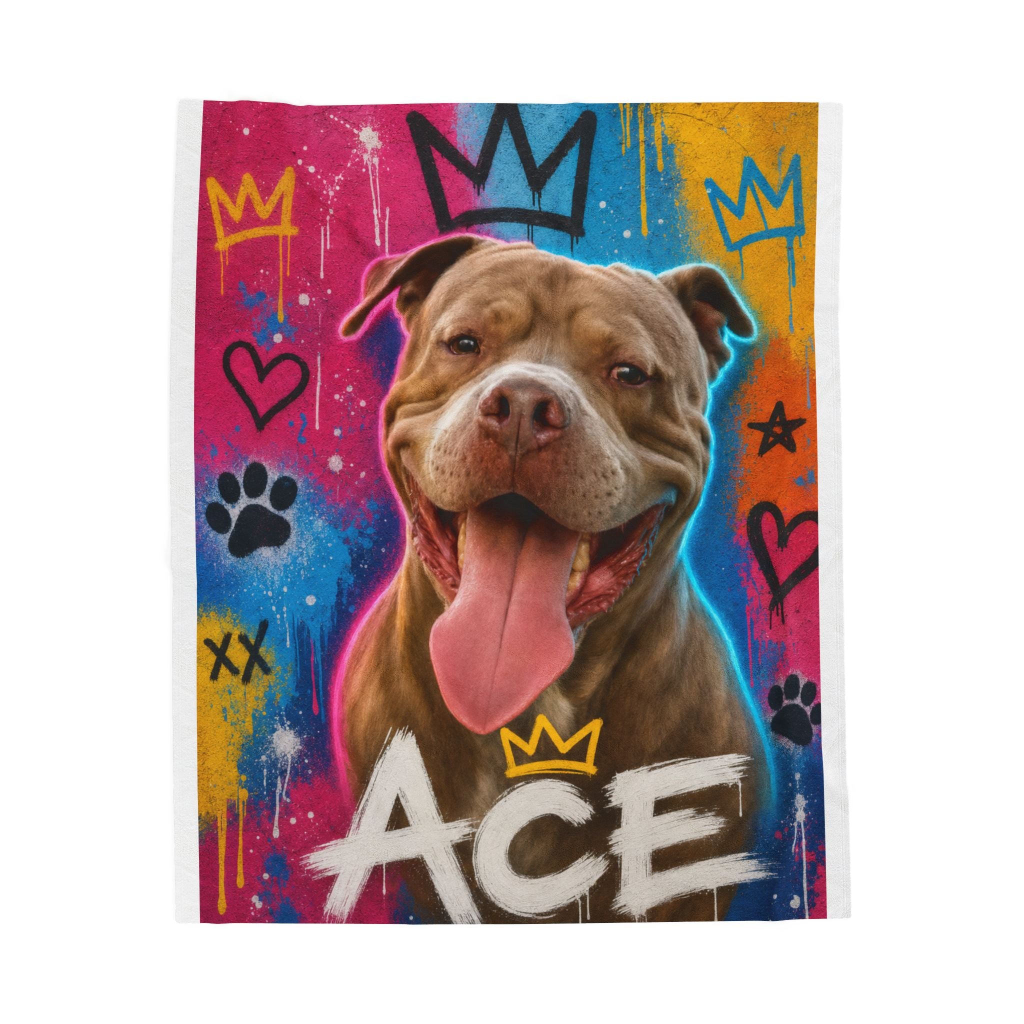 Street Art Personalized Pet Blanket — Custom Graffiti Portrait Velveteen Plush Throw, 3 Sizes