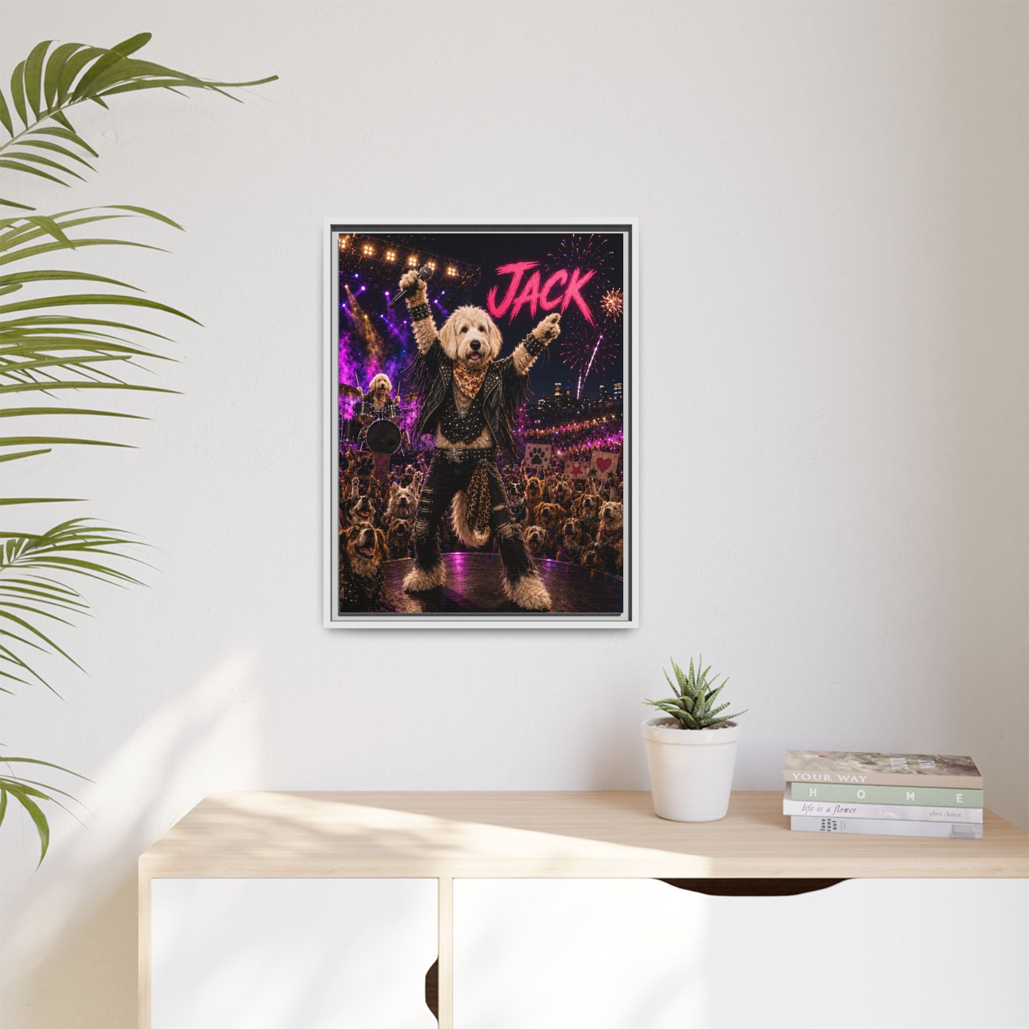 Rockstar Personalized Pet Framed Canvas — Custom Dog Portrait Framed Canvas Wall Art, Made to Order