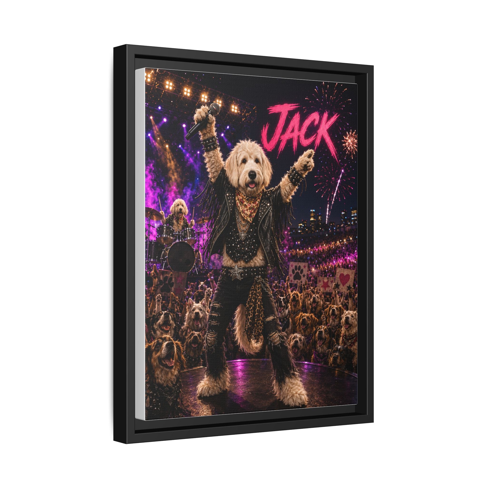 Rockstar Personalized Pet Framed Canvas — Custom Dog Portrait Framed Canvas Wall Art, Made to Order