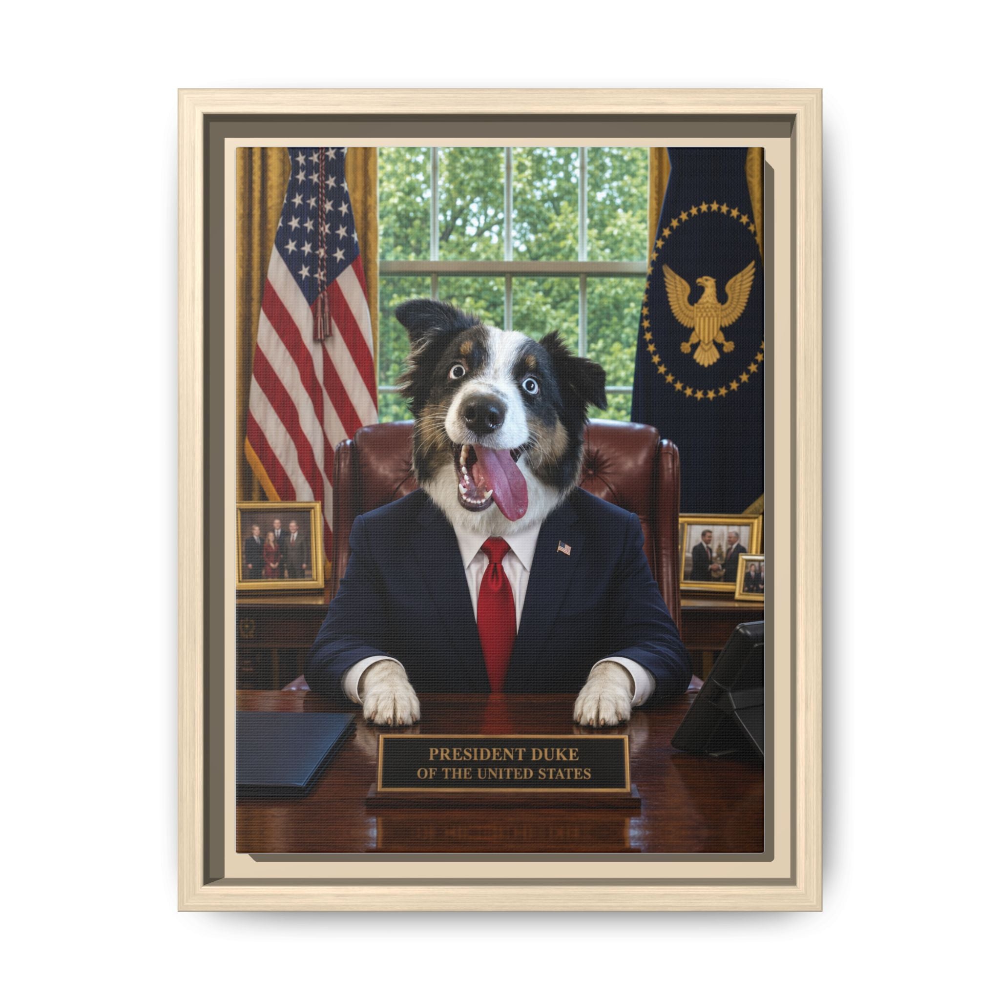 President Personalized Pet Framed Canvas — Custom Dog Portrait Framed Canvas Wall Art, Made to Order