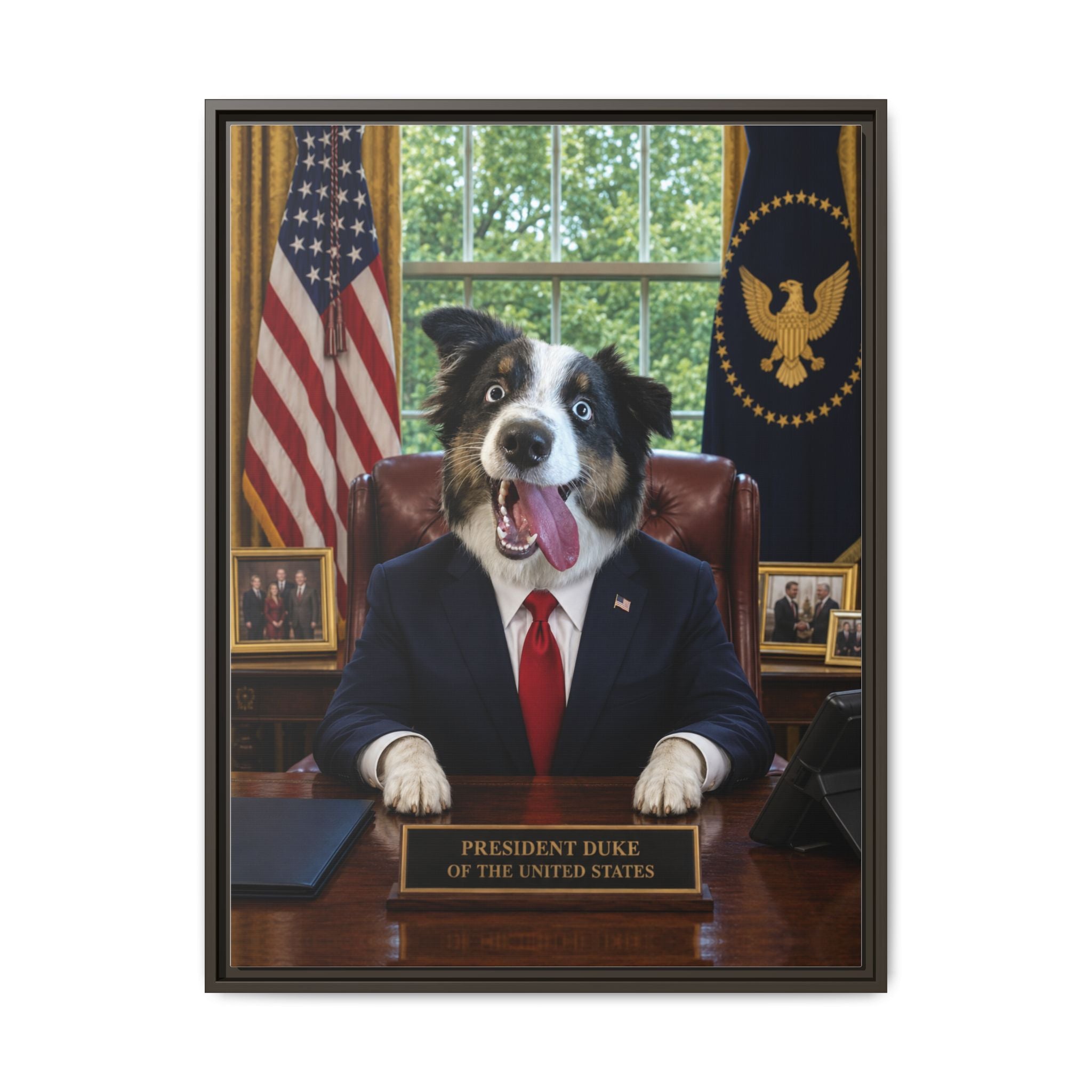 President Personalized Pet Framed Canvas — Custom Dog Portrait Framed Canvas Wall Art, Made to Order