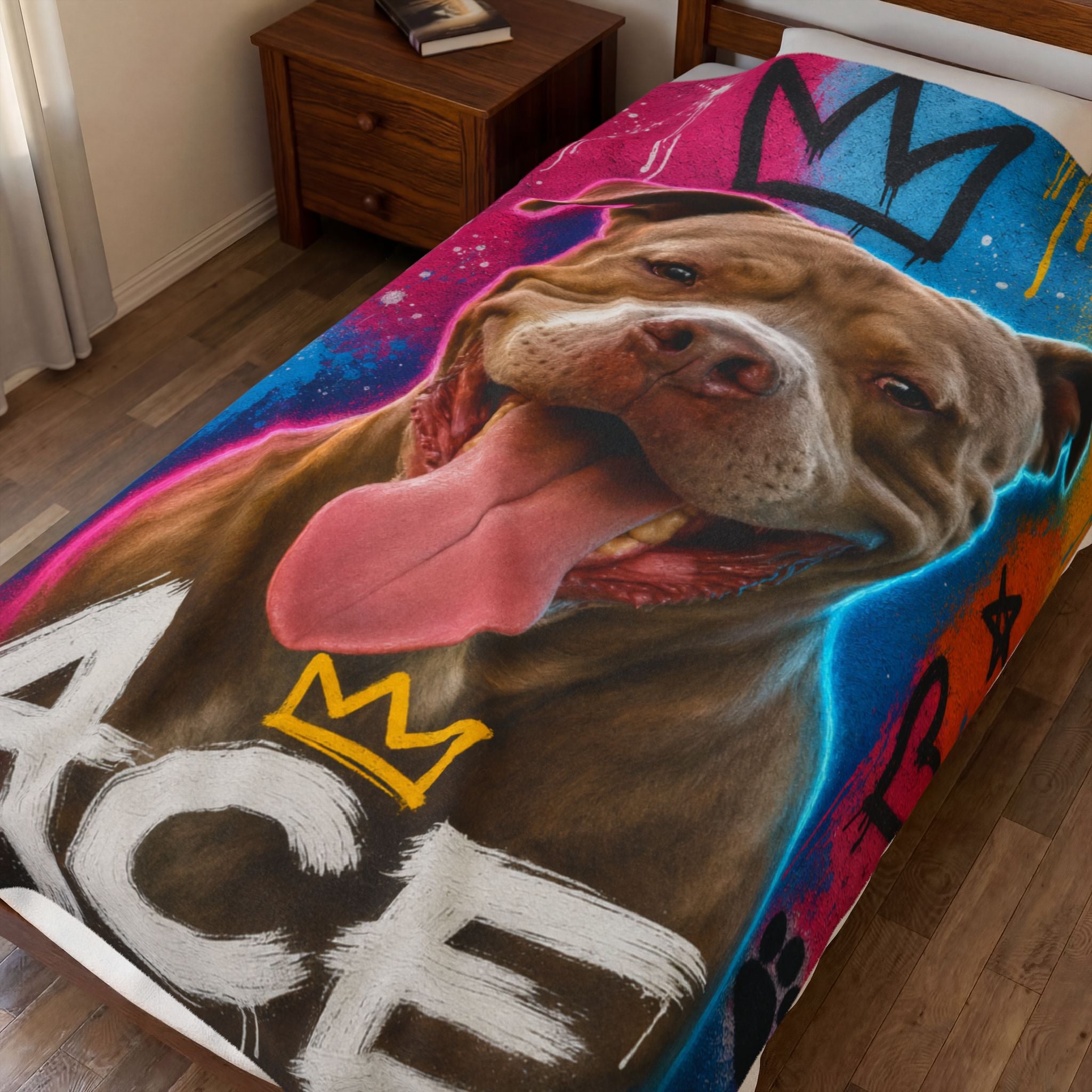 Street Art Personalized Pet Blanket — Custom Graffiti Portrait Velveteen Plush Throw, 3 Sizes