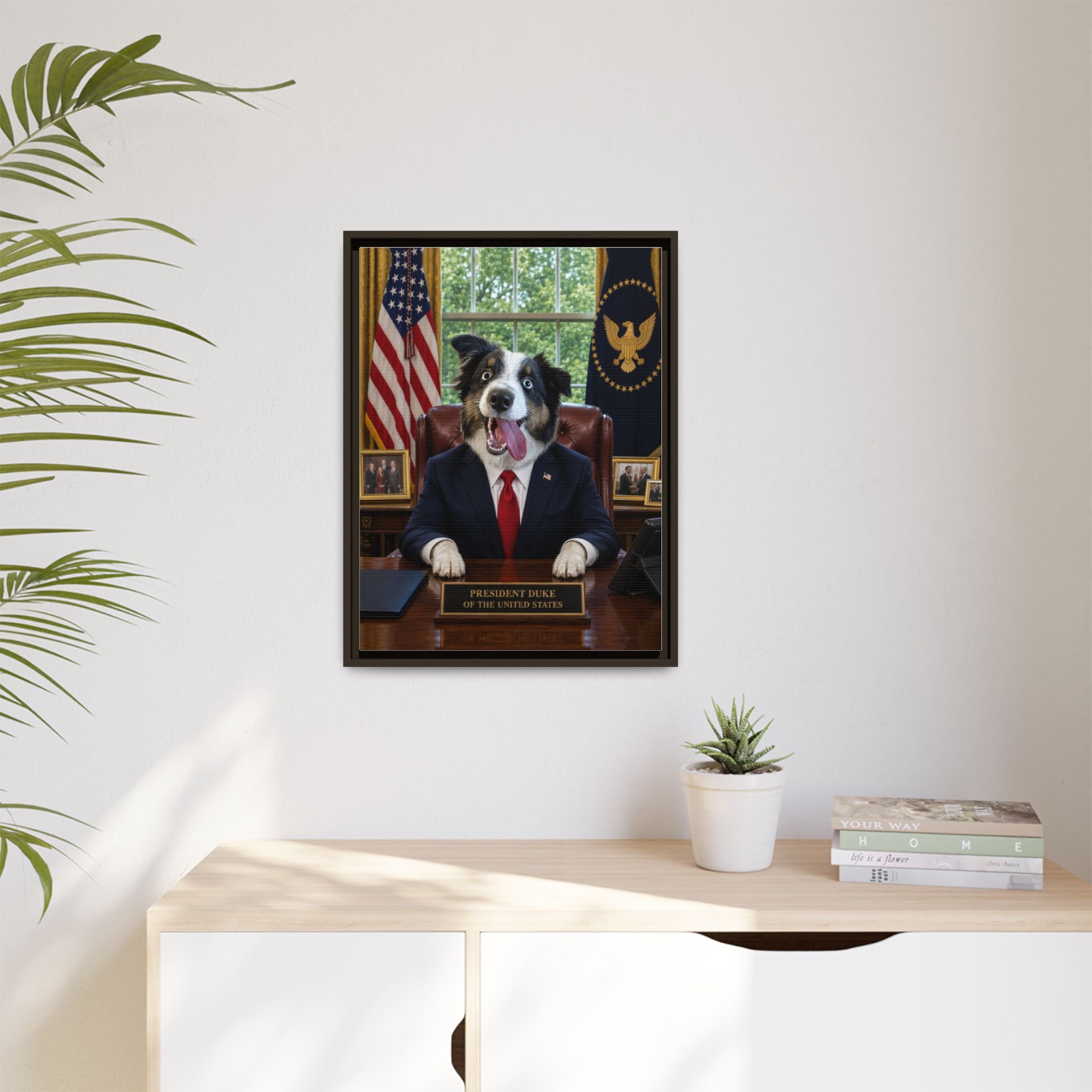 President Personalized Pet Framed Canvas — Custom Dog Portrait Framed Canvas Wall Art, Made to Order