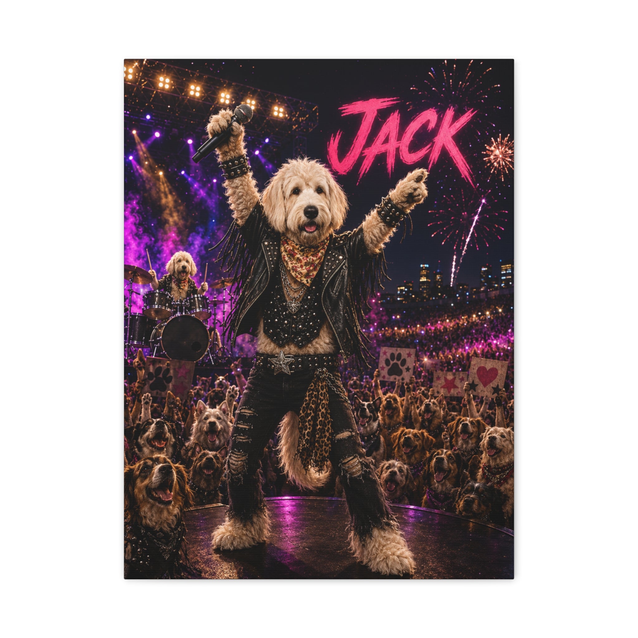 Rockstar Personalized Pet Canvas — Custom Dog Portrait Stretched Canvas Wall Art, Made to Order
