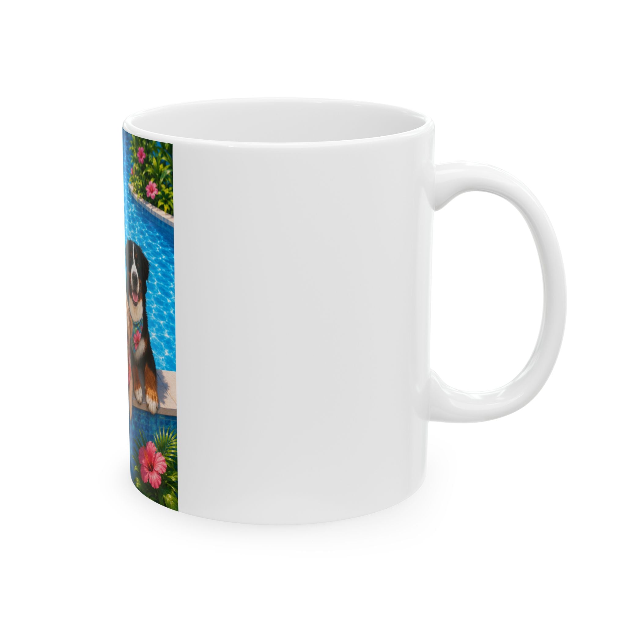 Pool Pawty Personalized Pet Ceramic Mug — Custom Tropical Portrait Coffee Cup, 11oz & 15oz