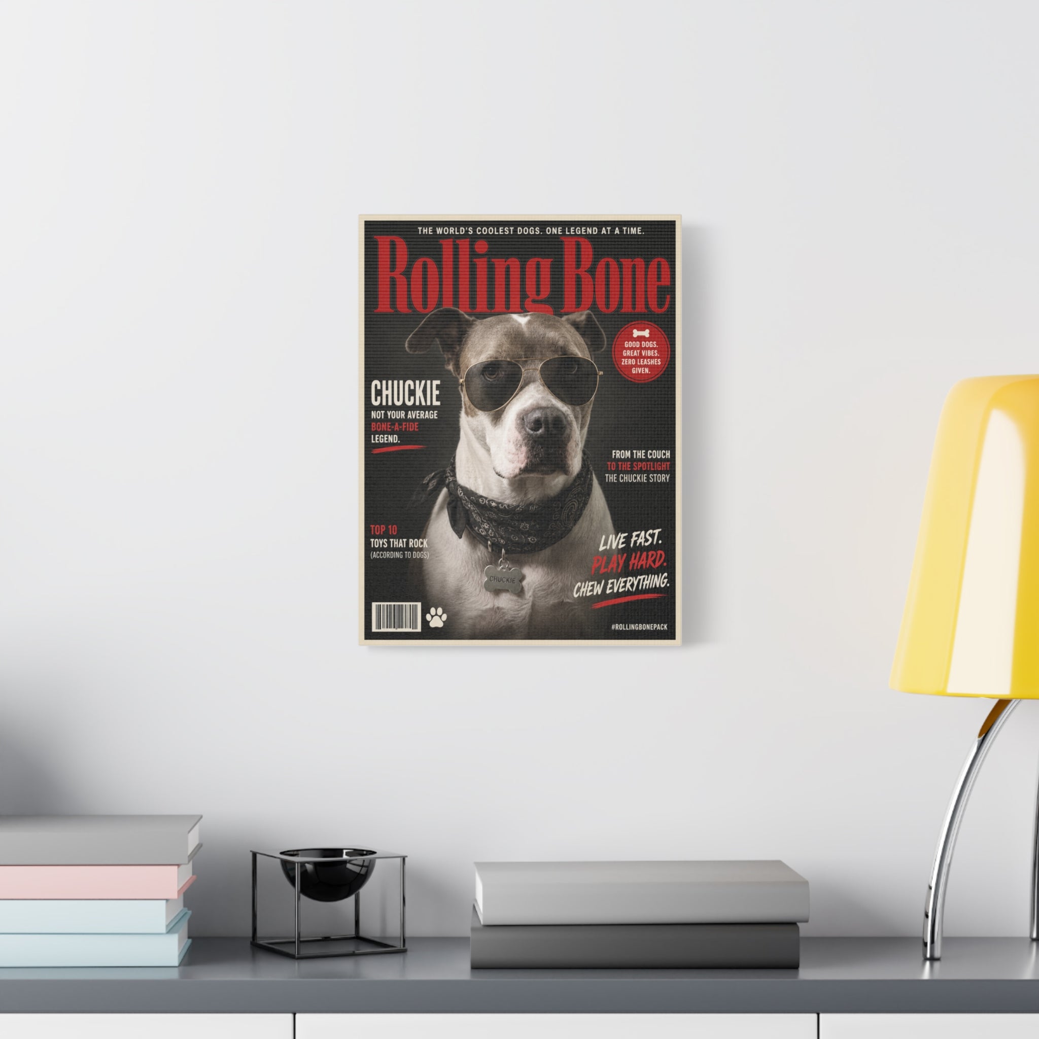 Rolling Bone Magazine Personalized Pet Canvas — Custom Dog Portrait Stretched Canvas Wall Art, Made to Order