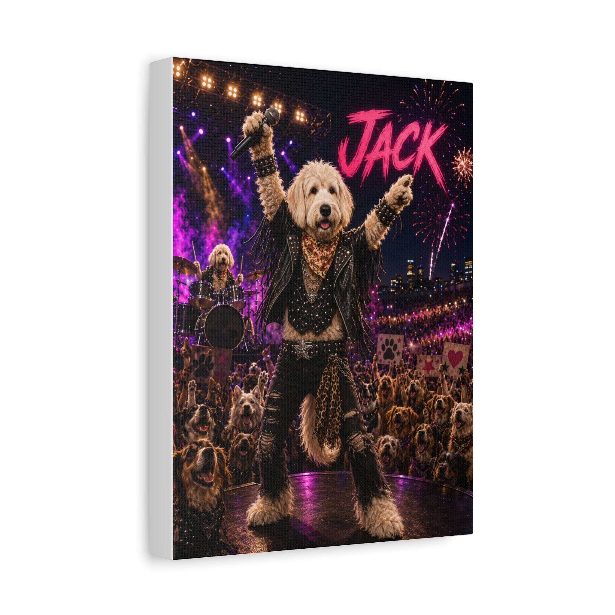 Rockstar Personalized Pet Canvas — Custom Dog Portrait Stretched Canvas Wall Art, Made to Order