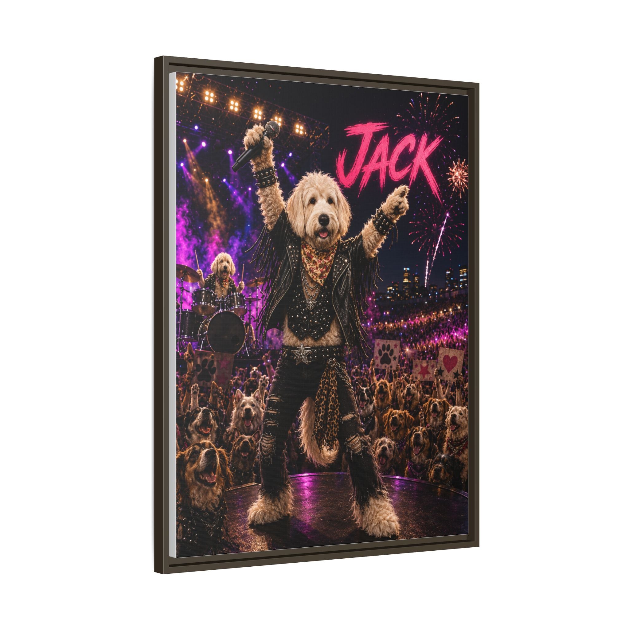 Rockstar Personalized Pet Framed Canvas — Custom Dog Portrait Framed Canvas Wall Art, Made to Order