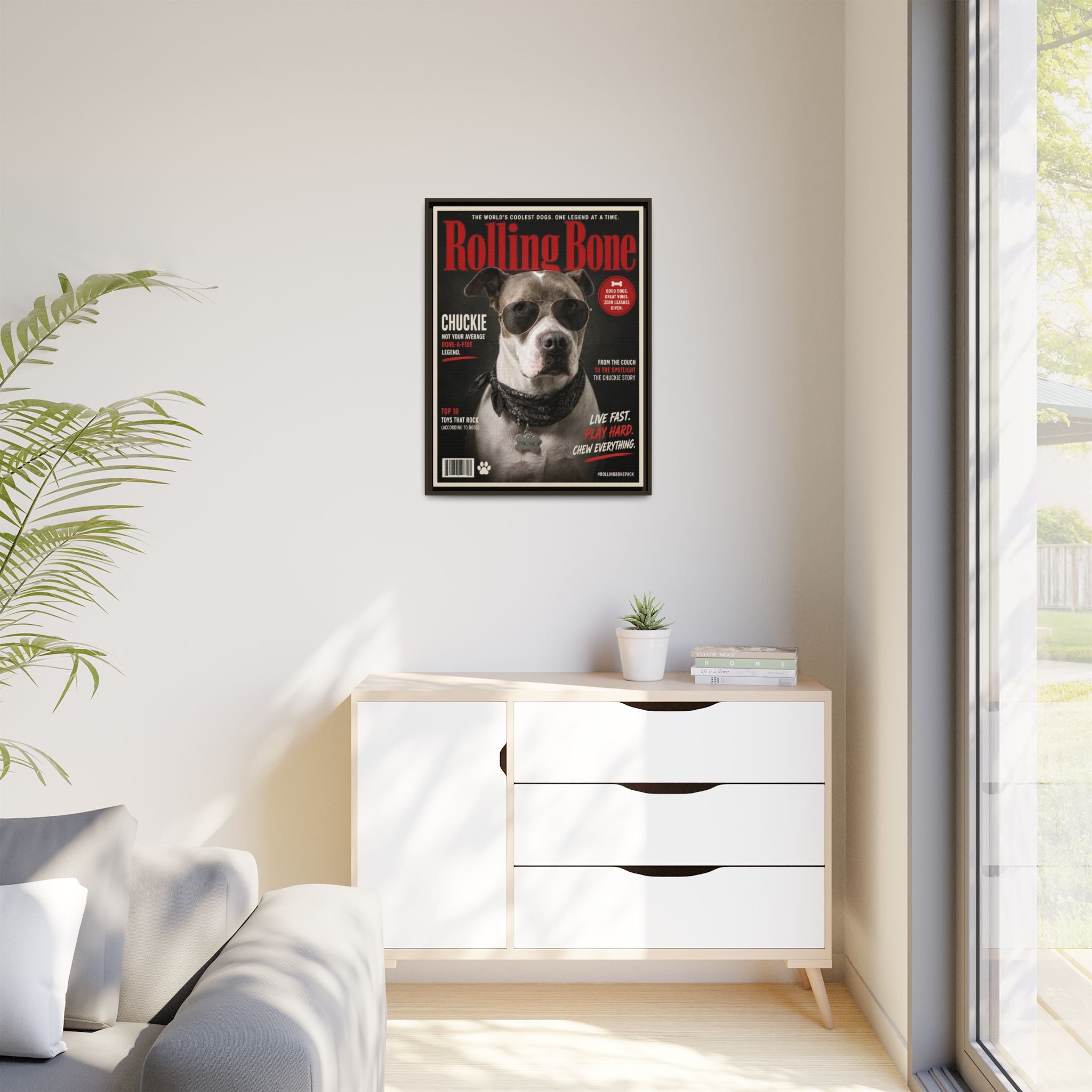 Rolling Bone Magazine Personalized Pet Framed Canvas — Custom Dog Portrait Framed Canvas Wall Art, Made to Order