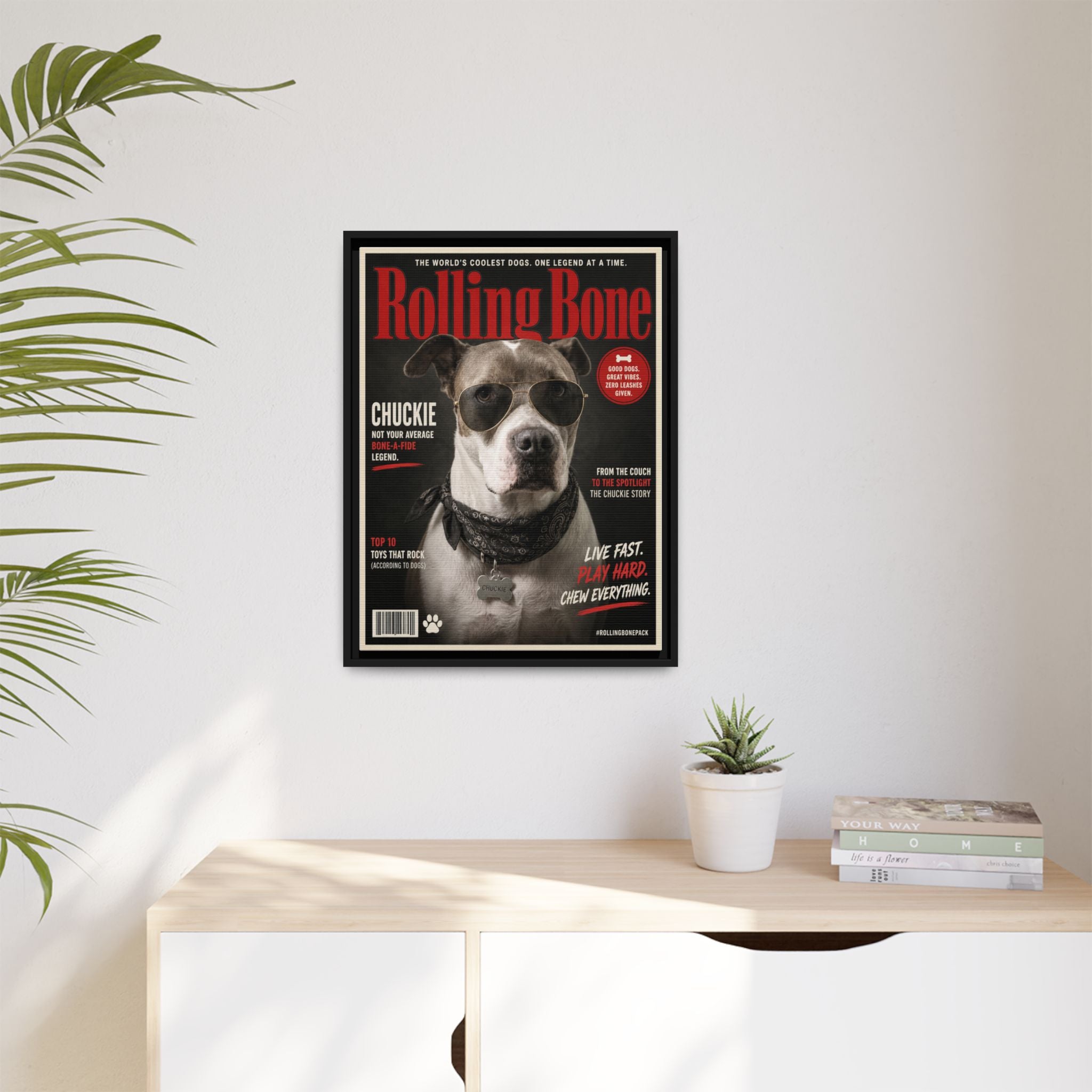 Rolling Bone Magazine Personalized Pet Framed Canvas — Custom Dog Portrait Framed Canvas Wall Art, Made to Order