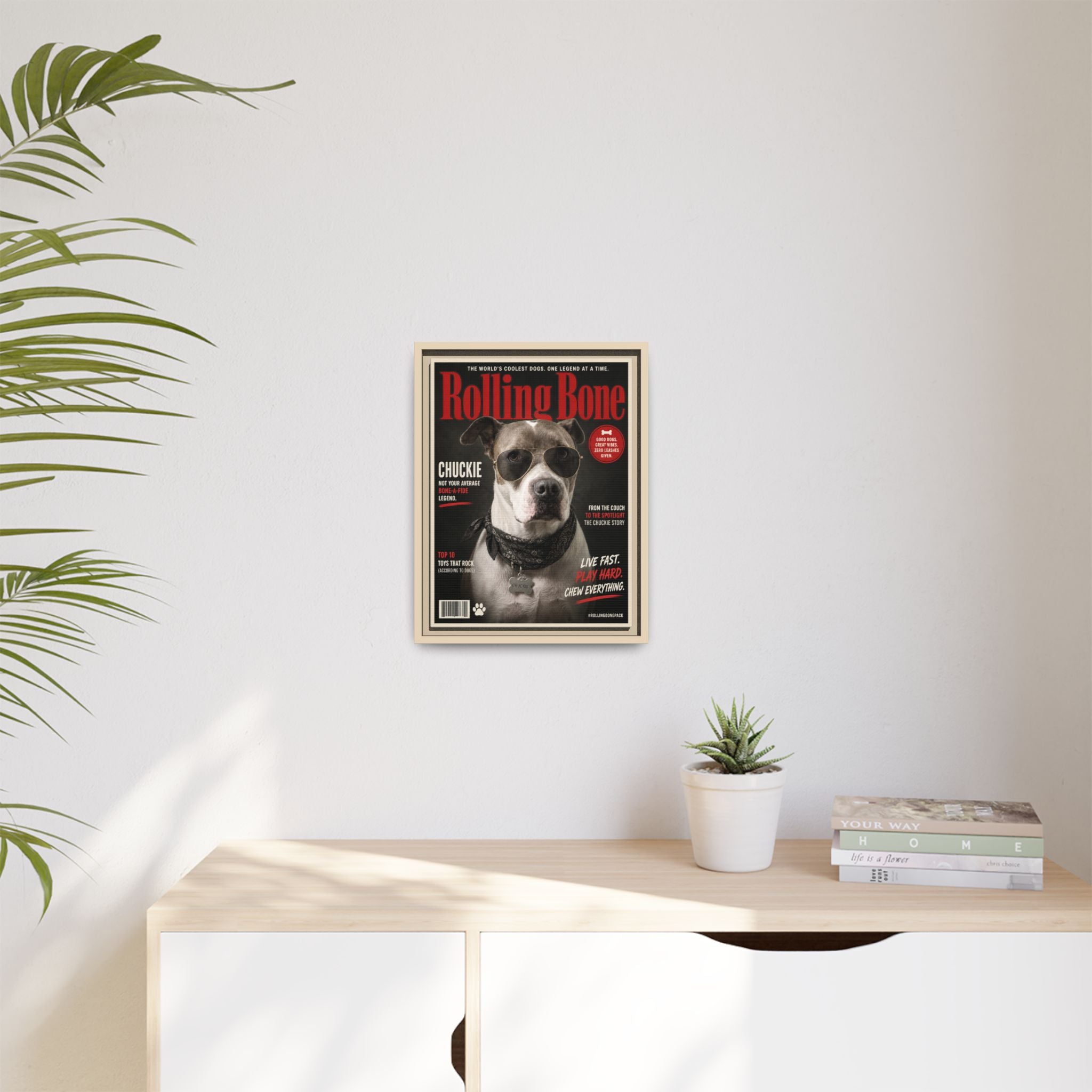 Rolling Bone Magazine Personalized Pet Framed Canvas — Custom Dog Portrait Framed Canvas Wall Art, Made to Order