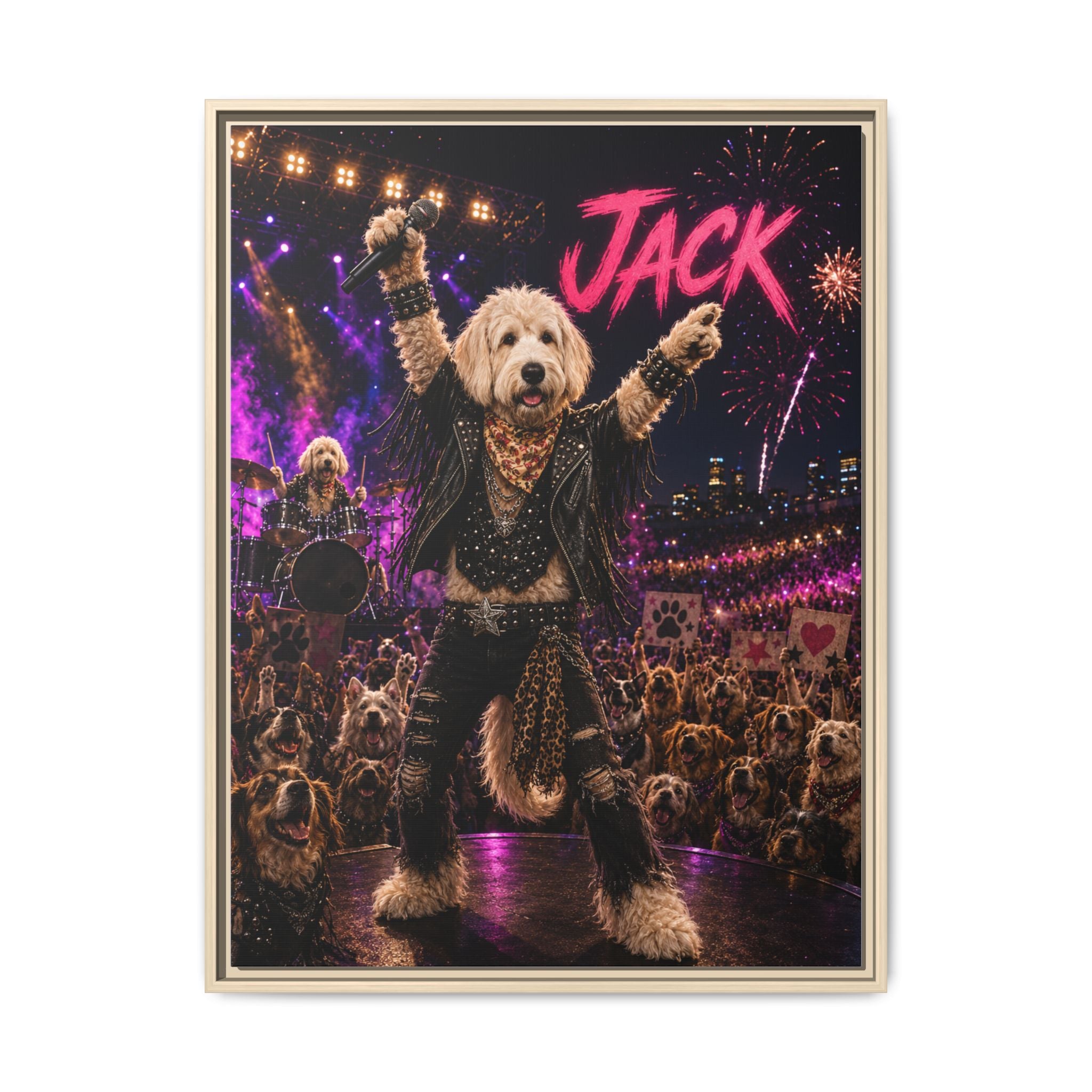 Rockstar Personalized Pet Framed Canvas — Custom Dog Portrait Framed Canvas Wall Art, Made to Order