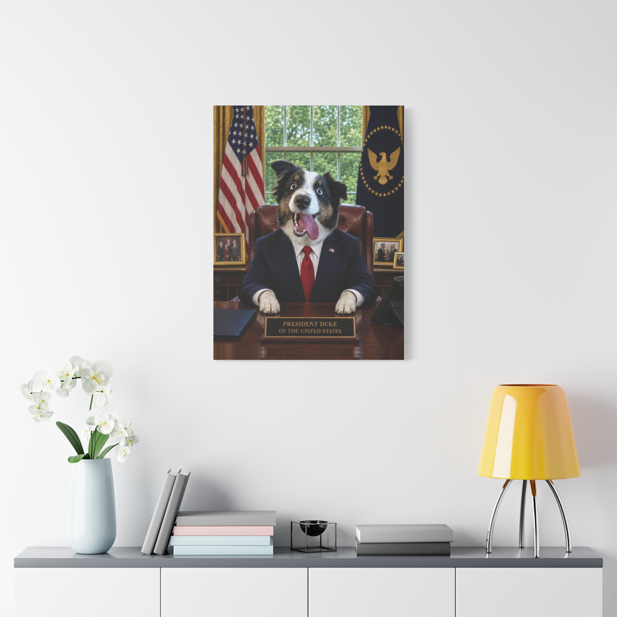 President Personalized Pet Canvas — Custom Dog Portrait Stretched Canvas Wall Art, Made to Order