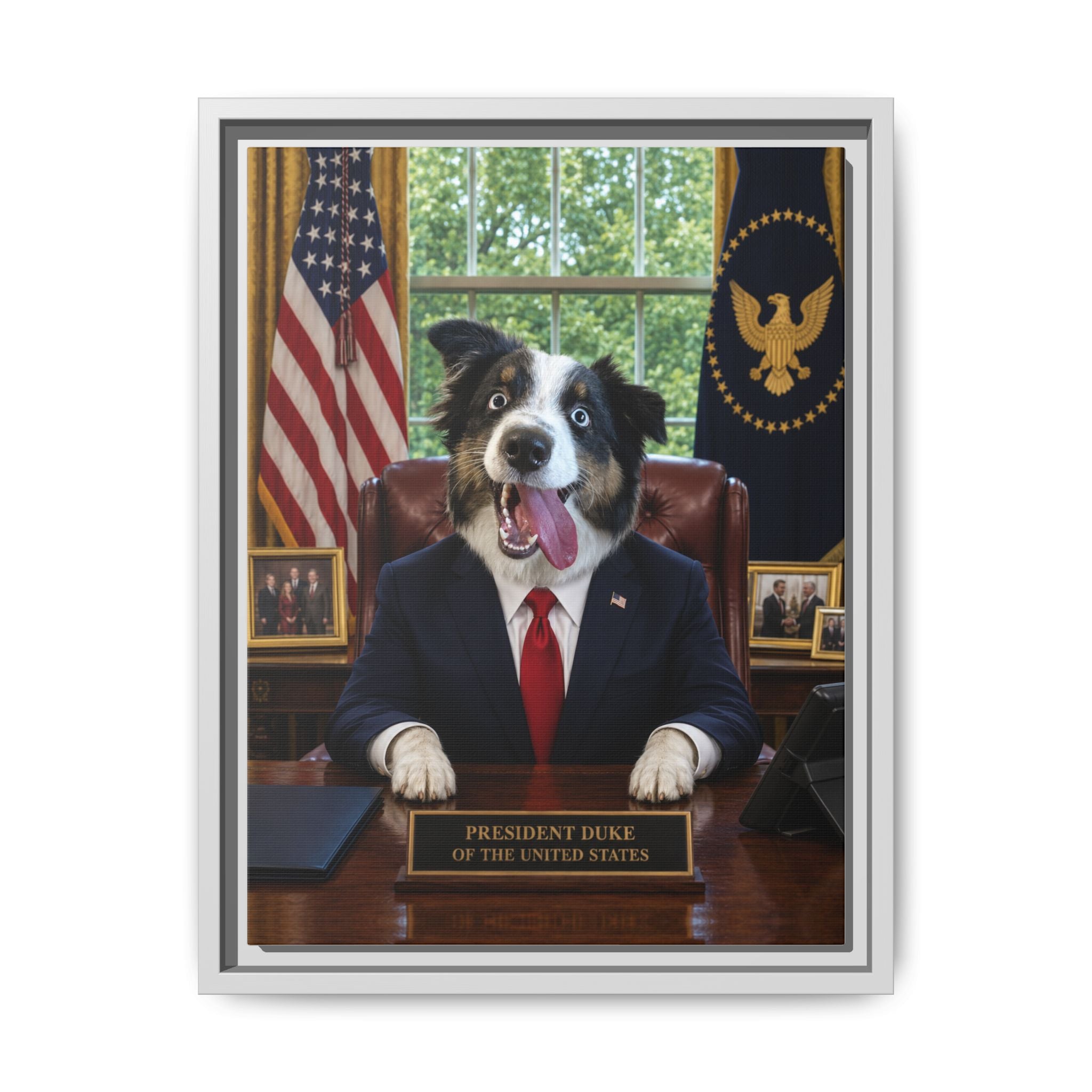 President Personalized Pet Framed Canvas — Custom Dog Portrait Framed Canvas Wall Art, Made to Order