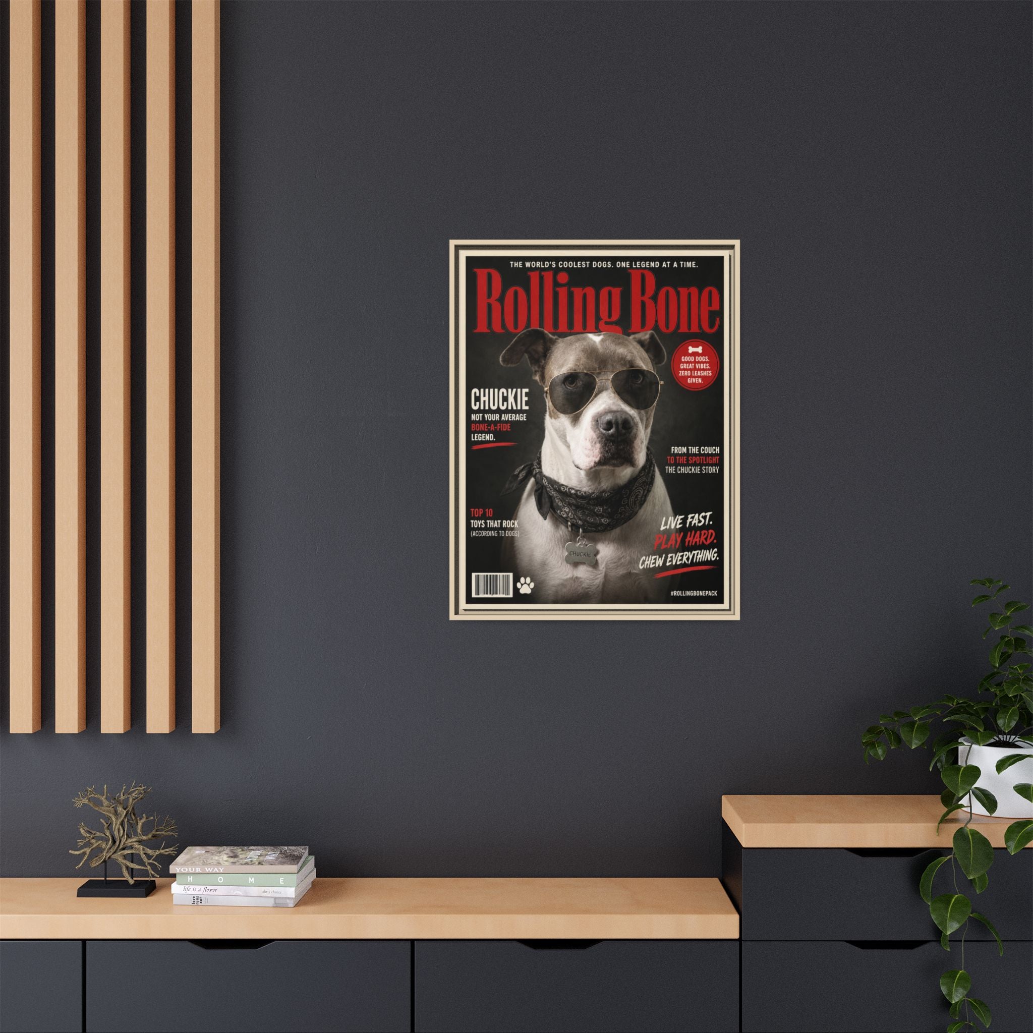 Rolling Bone Magazine Personalized Pet Framed Canvas — Custom Dog Portrait Framed Canvas Wall Art, Made to Order