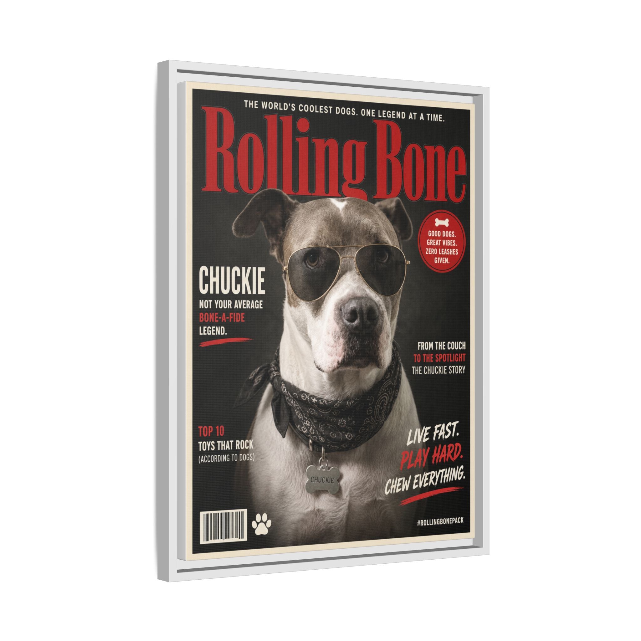 Rolling Bone Magazine Personalized Pet Framed Canvas — Custom Dog Portrait Framed Canvas Wall Art, Made to Order