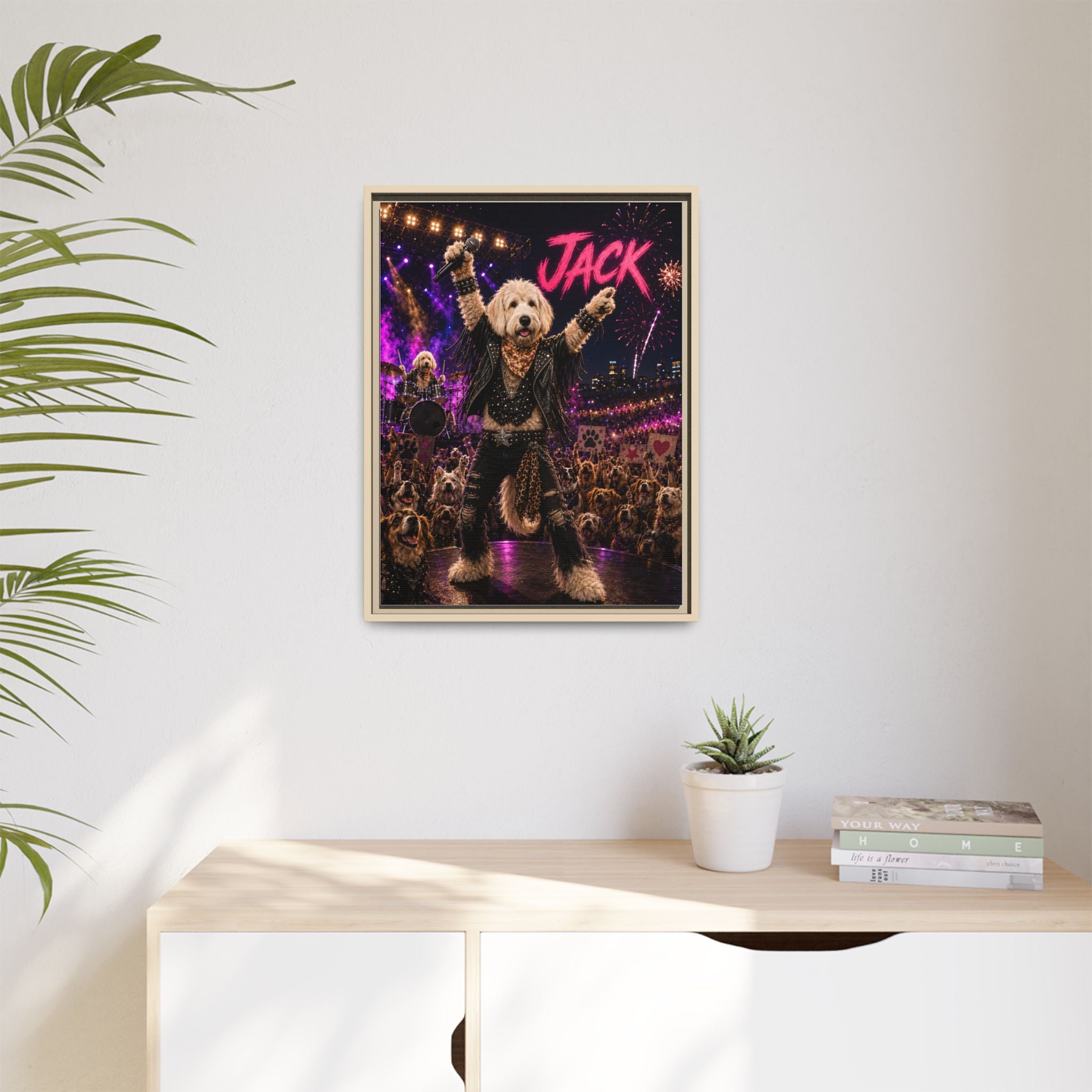 Rockstar Personalized Pet Framed Canvas — Custom Dog Portrait Framed Canvas Wall Art, Made to Order