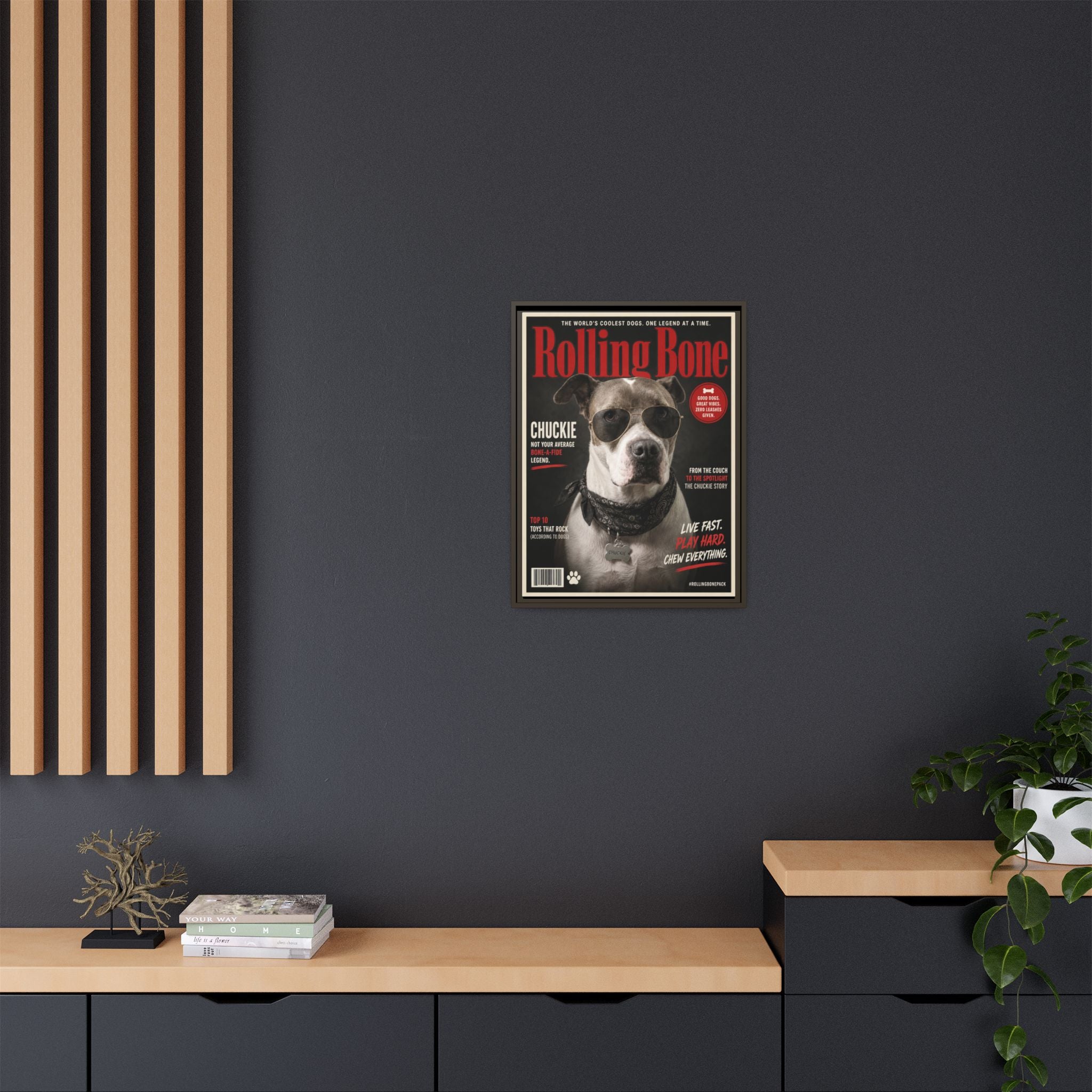 Rolling Bone Magazine Personalized Pet Framed Canvas — Custom Dog Portrait Framed Canvas Wall Art, Made to Order