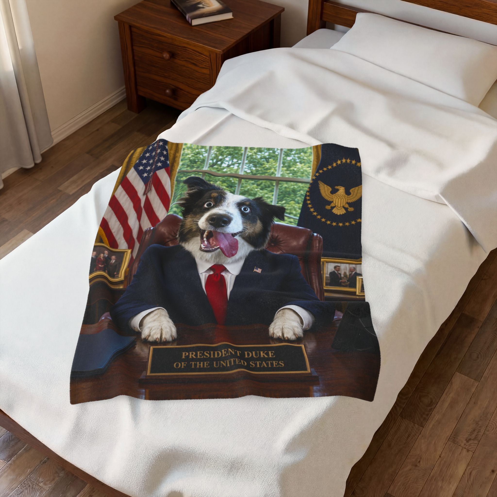 President Personalized Pet Blanket — Funny Oval Office Pet Velveteen Plush Throw, 3 Sizes