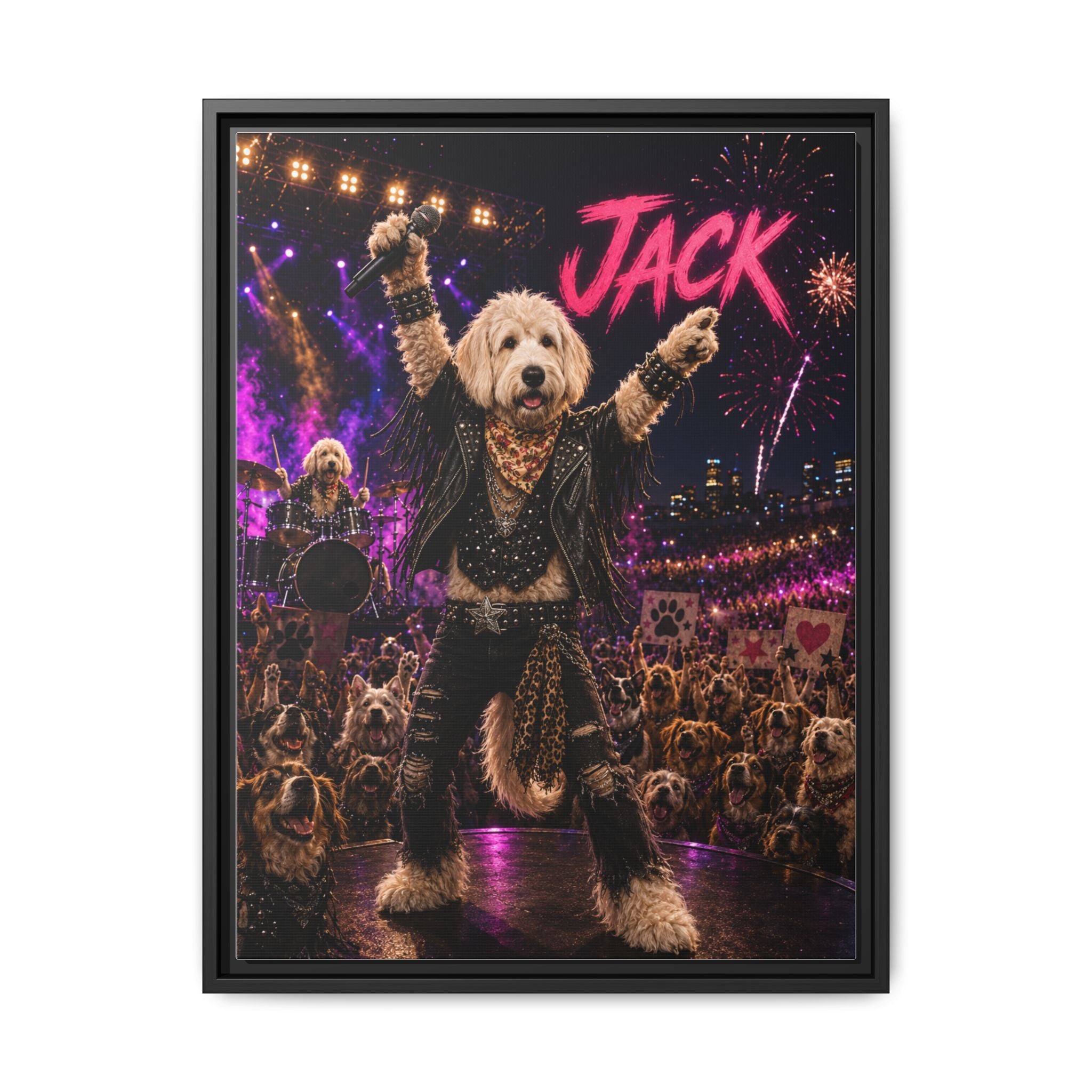 Rockstar Personalized Pet Framed Canvas — Custom Dog Portrait Framed Canvas Wall Art, Made to Order
