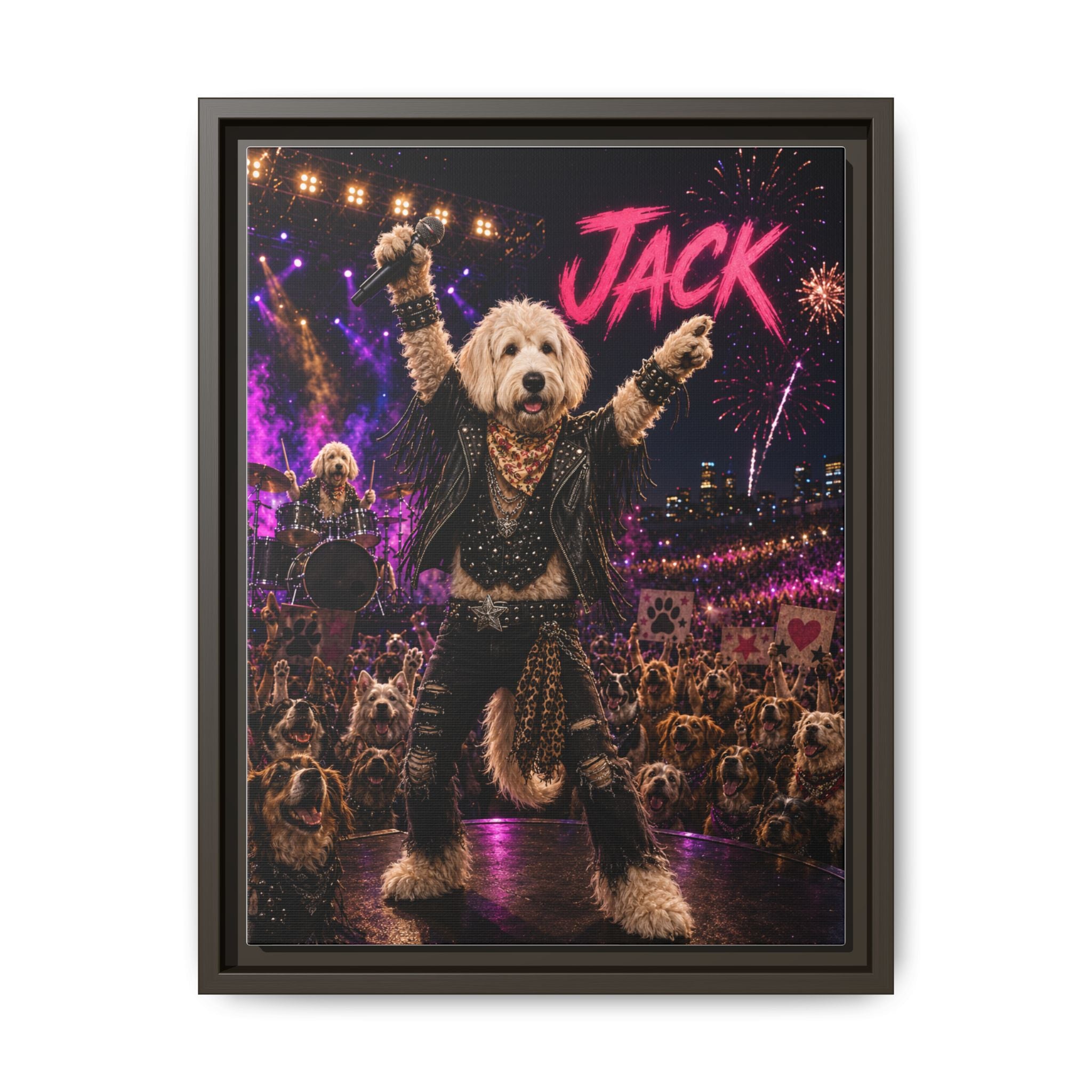 Rockstar Personalized Pet Framed Canvas — Custom Dog Portrait Framed Canvas Wall Art, Made to Order