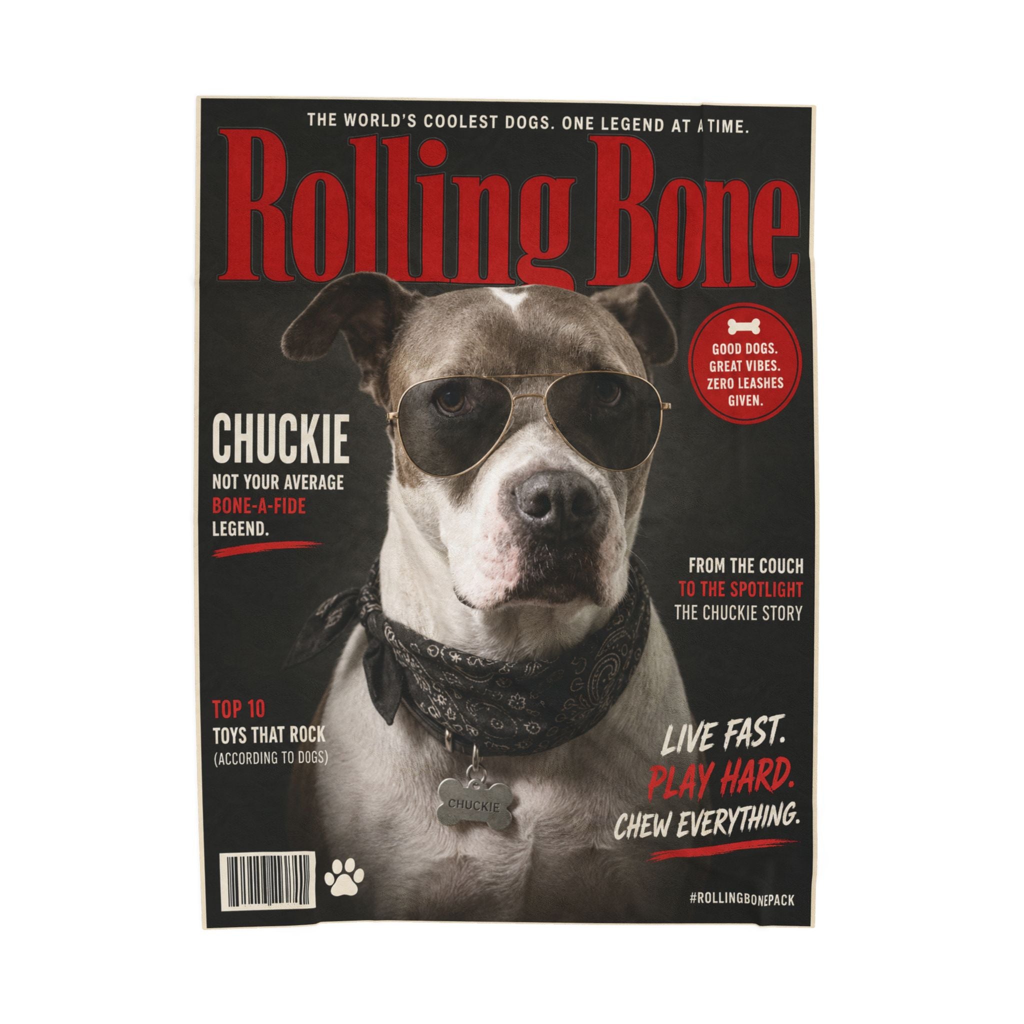 Rolling Bone Magazine Personalized Pet Blanket — Funny Cover Star Pet Velveteen Plush Throw, 3 Sizes