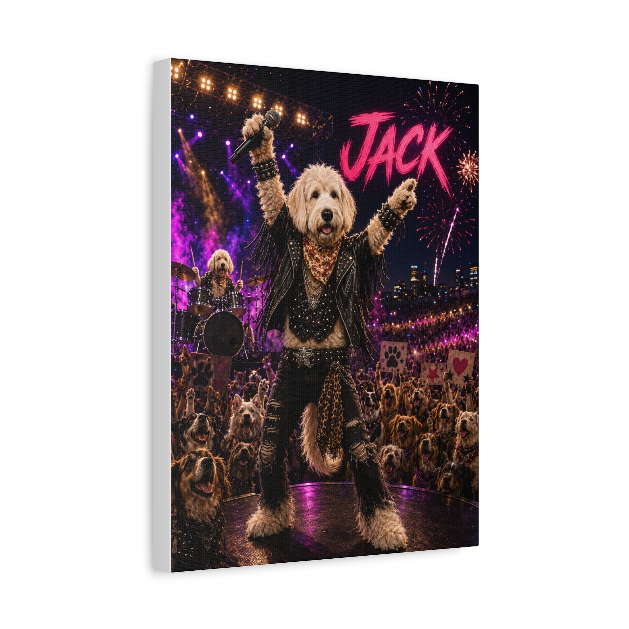 Rockstar Personalized Pet Canvas — Custom Dog Portrait Stretched Canvas Wall Art, Made to Order