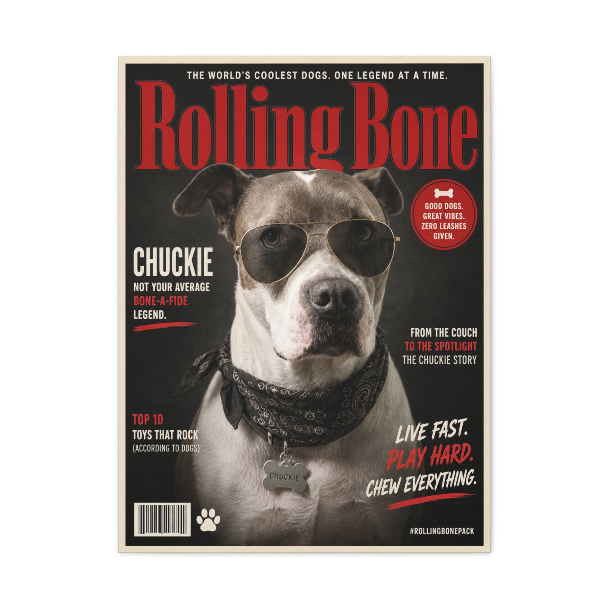 Rolling Bone Magazine Personalized Pet Canvas — Custom Dog Portrait Stretched Canvas Wall Art, Made to Order