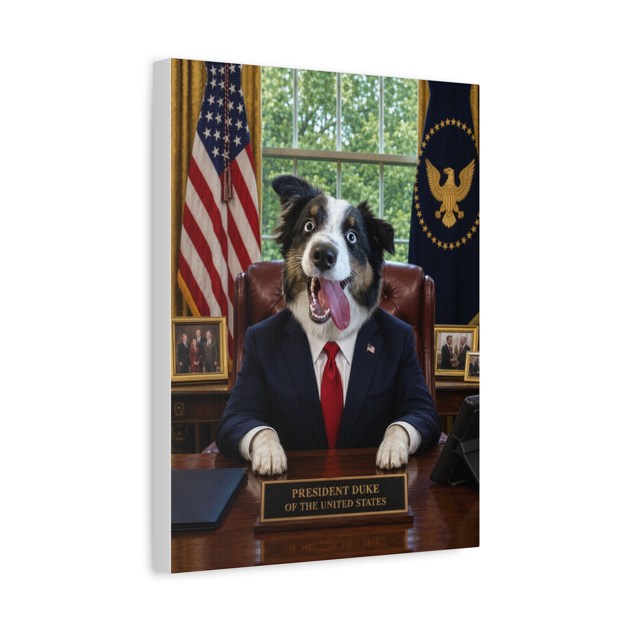 President Personalized Pet Canvas — Custom Dog Portrait Stretched Canvas Wall Art, Made to Order
