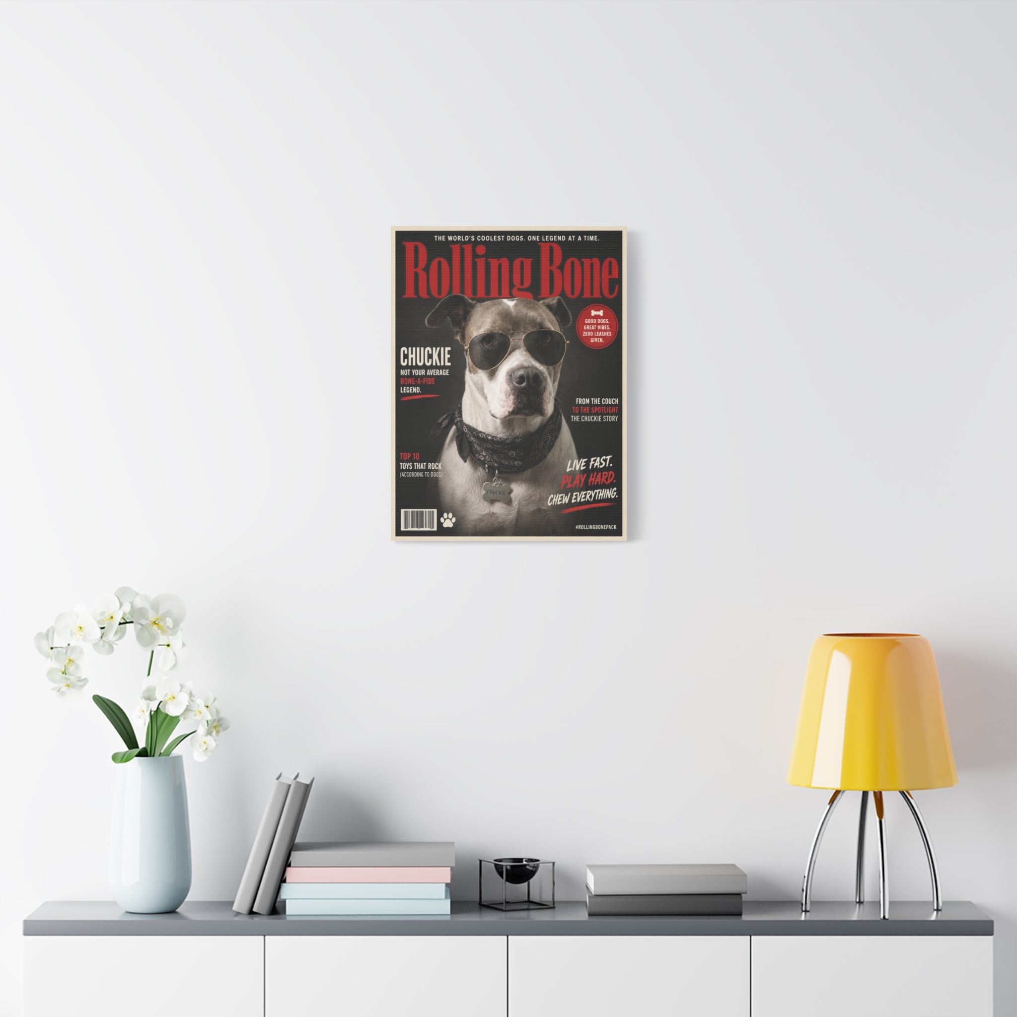 Rolling Bone Magazine Personalized Pet Canvas — Custom Dog Portrait Stretched Canvas Wall Art, Made to Order