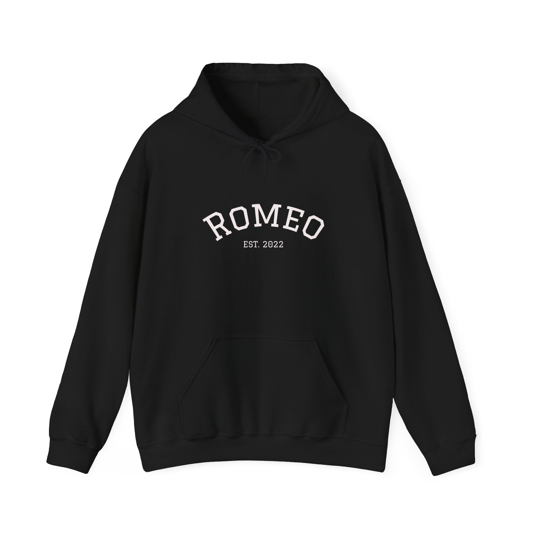 Romeo Personalized Dog Portrait Hoodie — "ROMEO" Front Text & Custom Back Pet Illustration