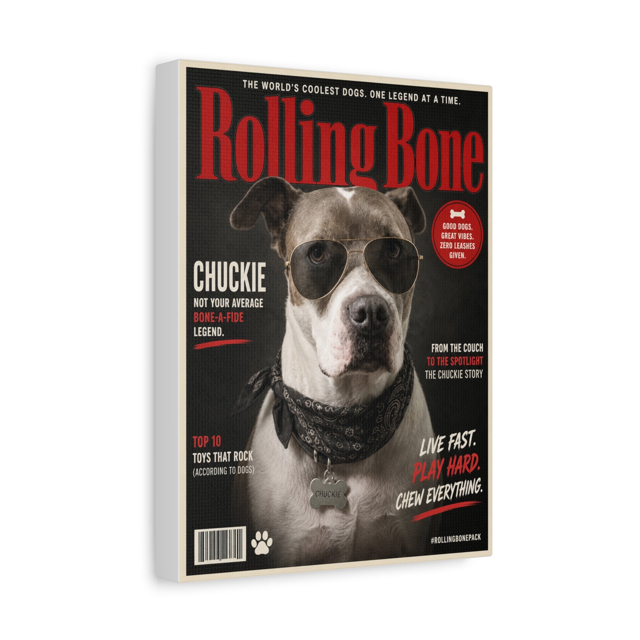 Rolling Bone Magazine Personalized Pet Canvas — Custom Dog Portrait Stretched Canvas Wall Art, Made to Order