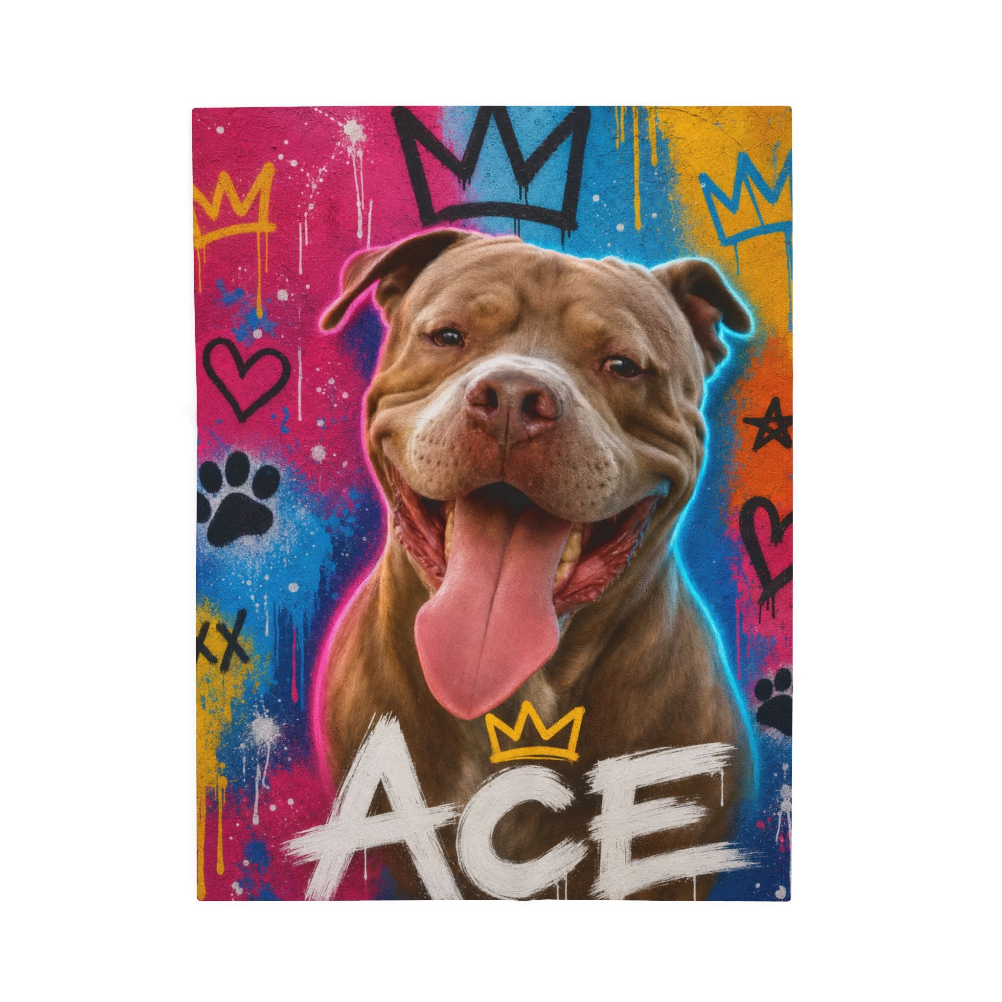 Street Art Personalized Pet Blanket — Custom Graffiti Portrait Velveteen Plush Throw, 3 Sizes
