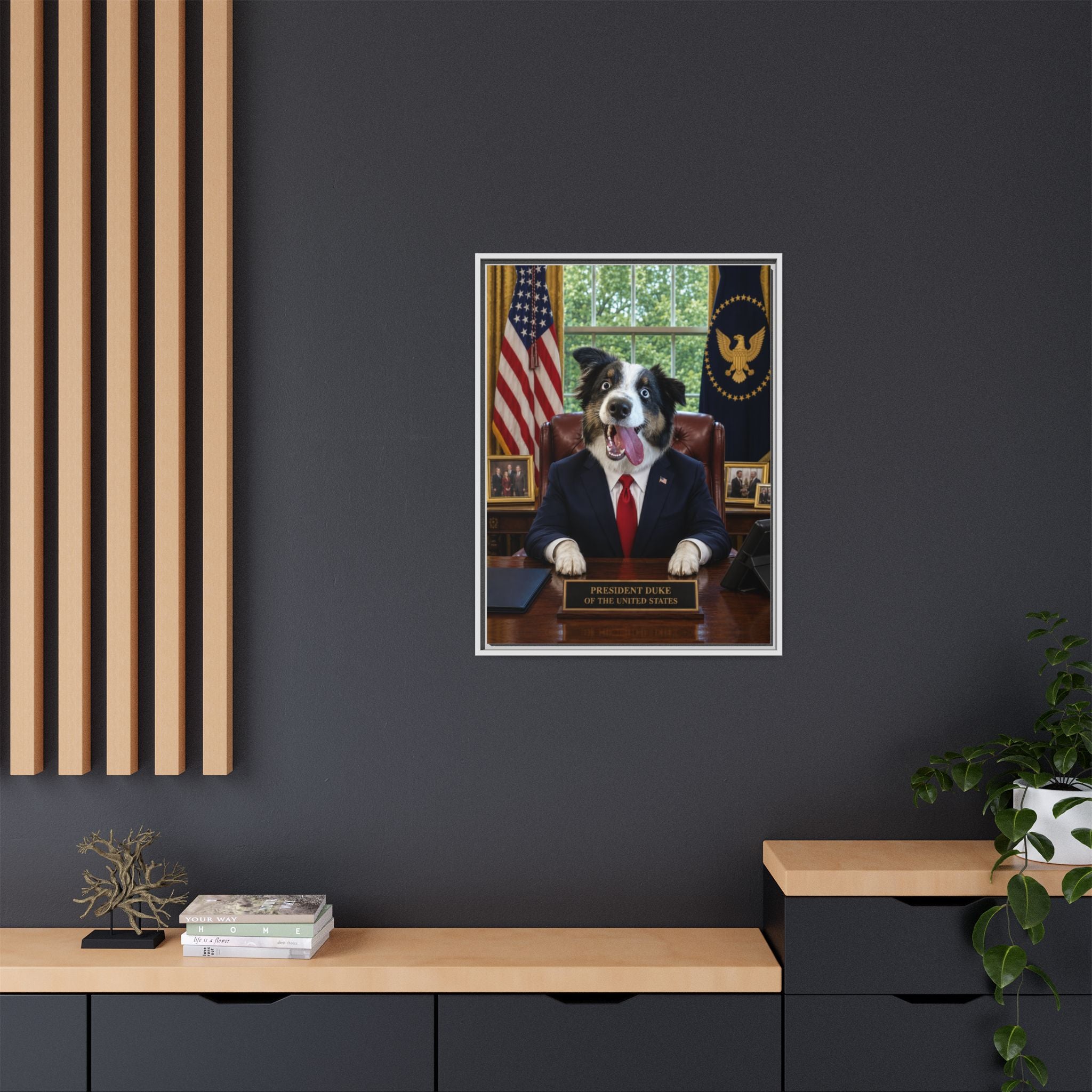 President Personalized Pet Framed Canvas — Custom Dog Portrait Framed Canvas Wall Art, Made to Order